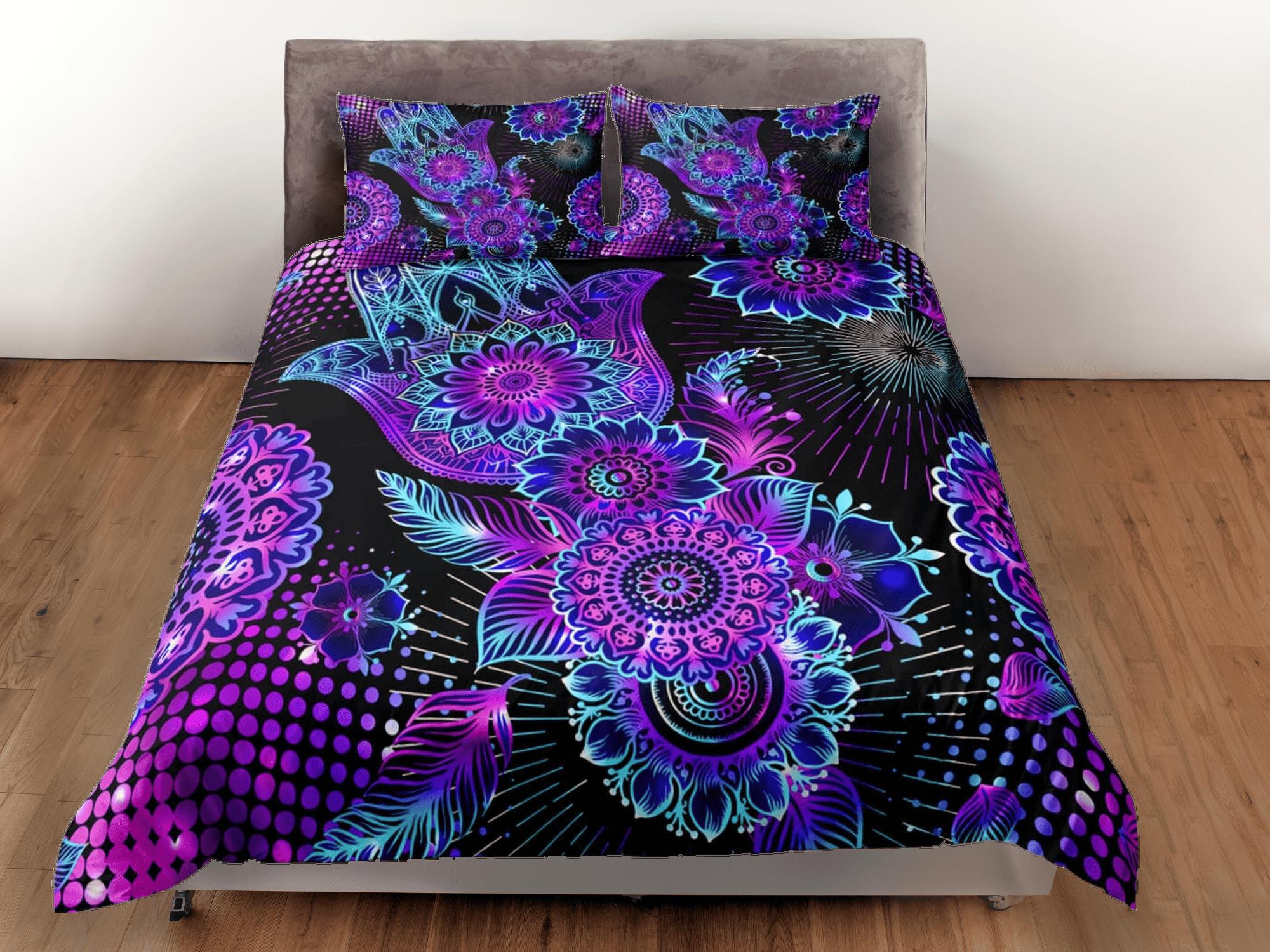 daintyduvet Psychedelic mandala purple duvet cover hippie bedding set full, queen, king, preppy dorm bedding, indie room decor, aesthetic bedspread y2k