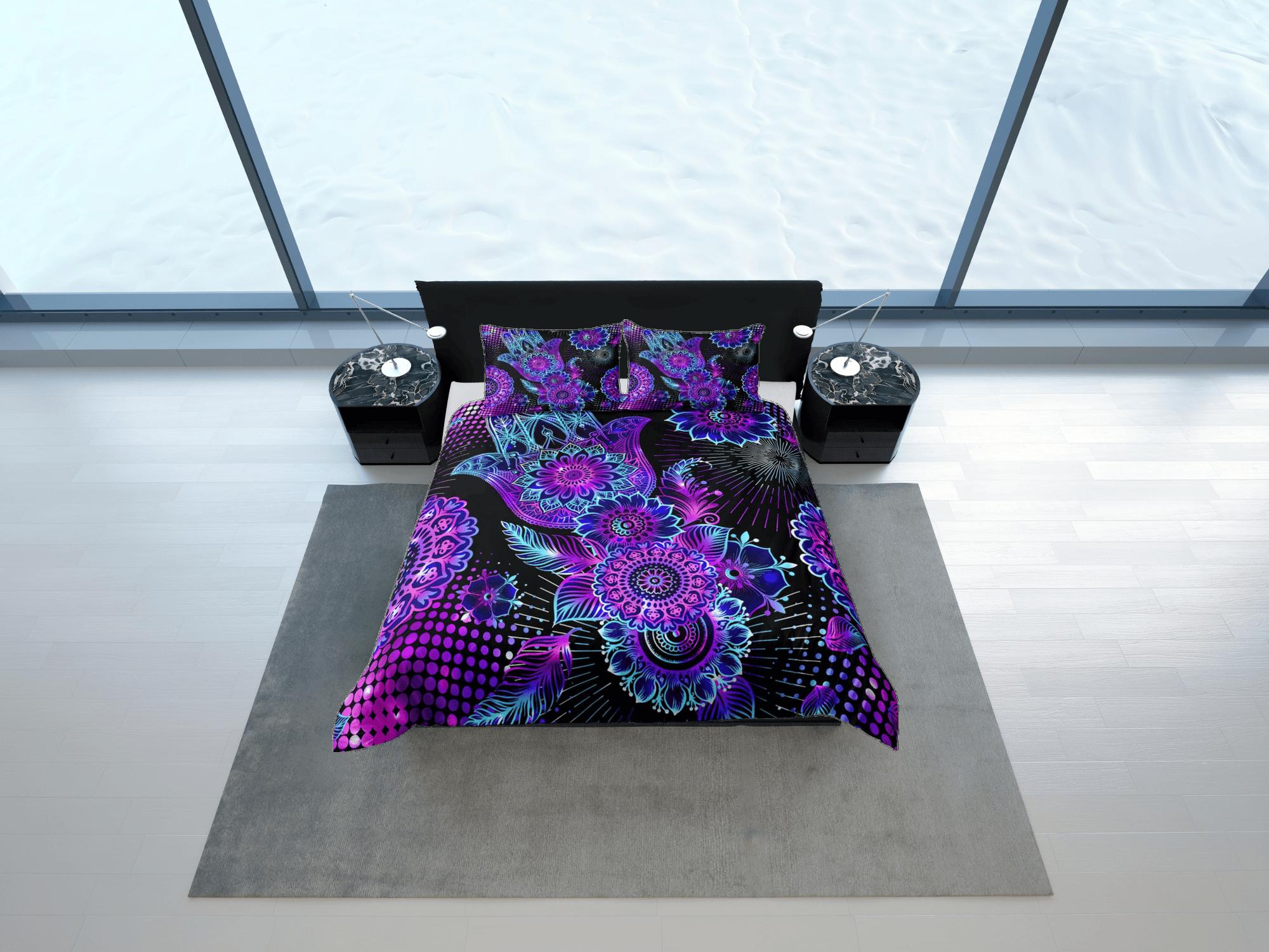 daintyduvet Psychedelic mandala purple duvet cover hippie bedding set full, queen, king, preppy dorm bedding, indie room decor, aesthetic bedspread y2k