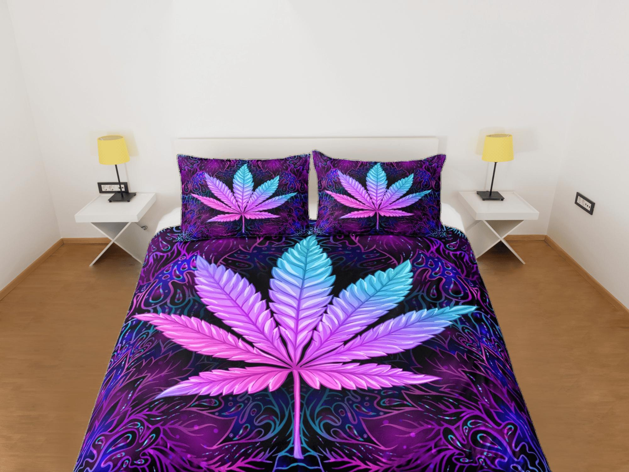 daintyduvet Psychedelic Trippy Duvet Cover, Leaf Decor, Hippie Dorm Bedding Pillowcase, Colorful King Duvet Full Queen Duvet Bedspread Twin, Single