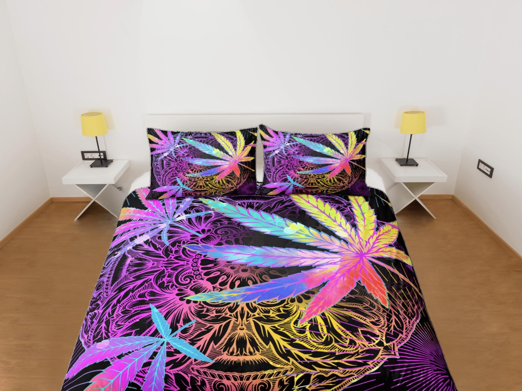 daintyduvet Psychedelic Trippy Duvet Cover, Leaf Decor, Hippie Dorm Bedding Pillowcase, Colorful King Duvet Full Queen Duvet Bedspread Twin, Single