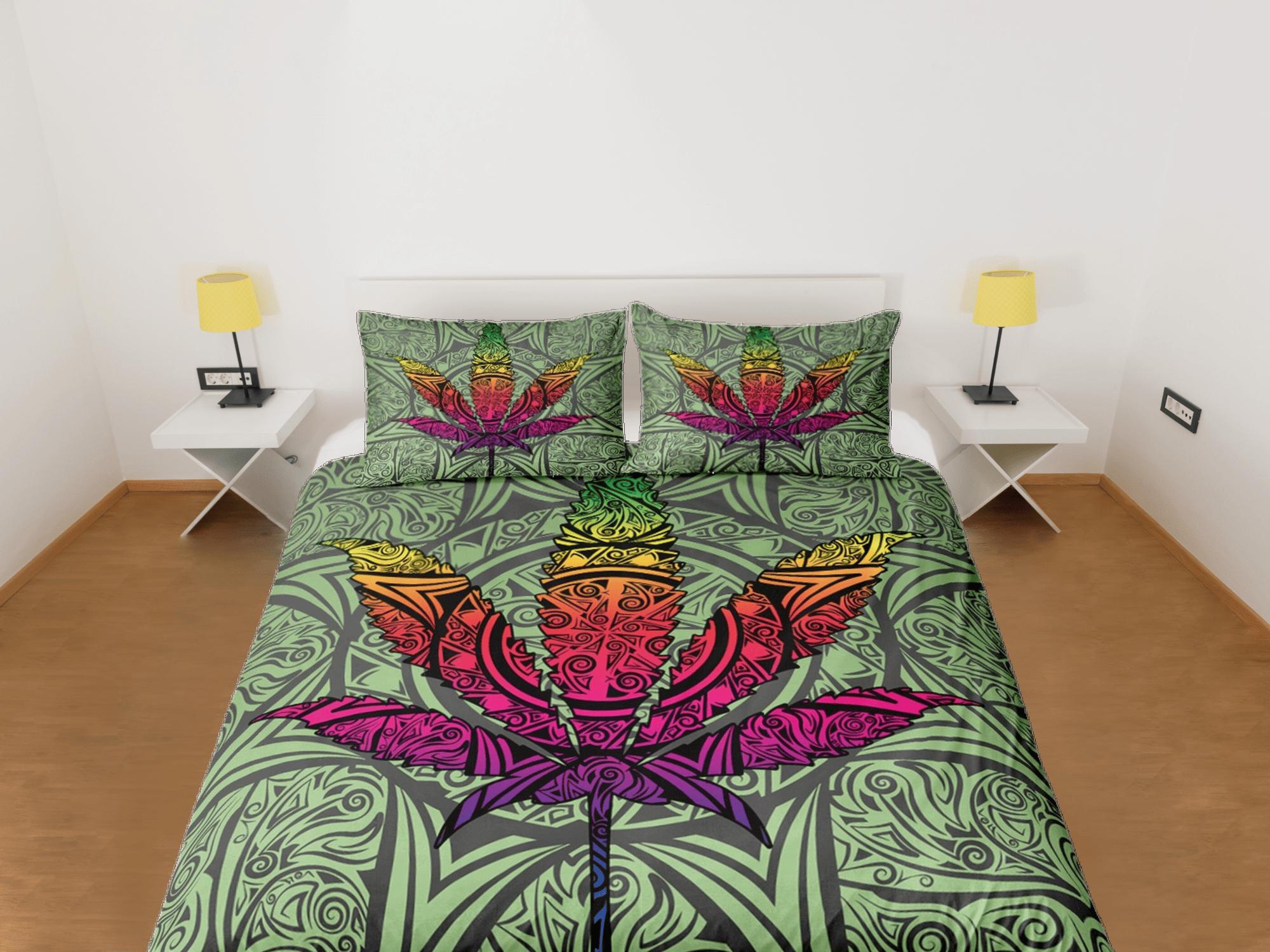 daintyduvet Psychedelic Trippy Duvet Cover, Leaf Decor, Hippie Dorm Bedding Pillowcase, Colorful King Duvet Full Queen Duvet Bedspread Twin, Single