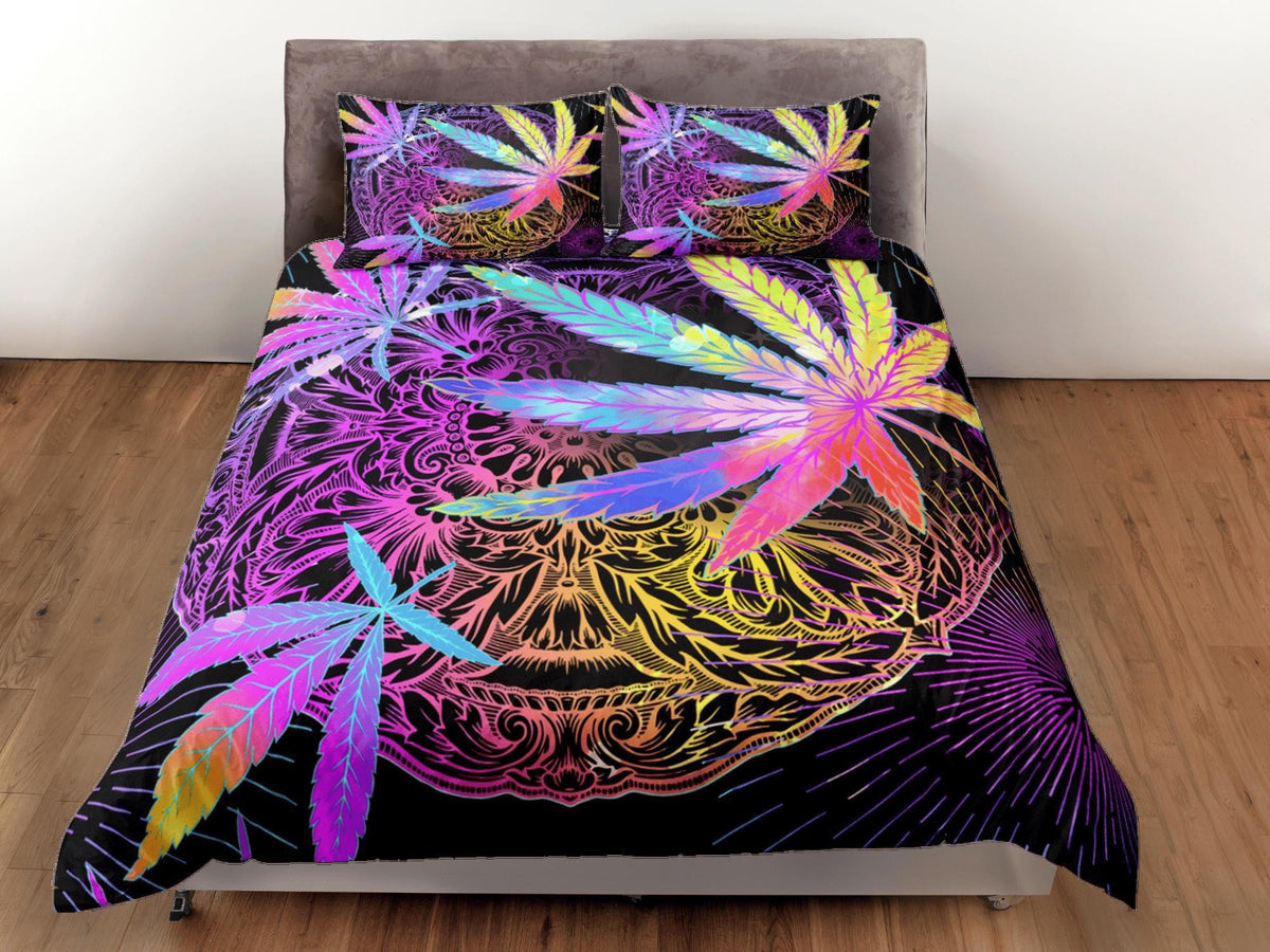 daintyduvet Psychedelic Trippy Duvet Cover, Leaf Decor, Hippie Dorm Bedding Pillowcase, Colorful King Duvet Full Queen Duvet Bedspread Twin, Single
