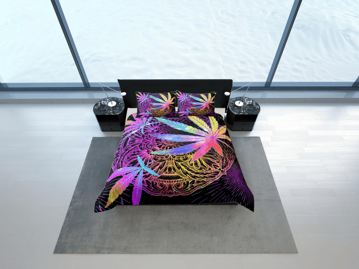 daintyduvet Psychedelic Trippy Duvet Cover, Leaf Decor, Hippie Dorm Bedding Pillowcase, Colorful King Duvet Full Queen Duvet Bedspread Twin, Single