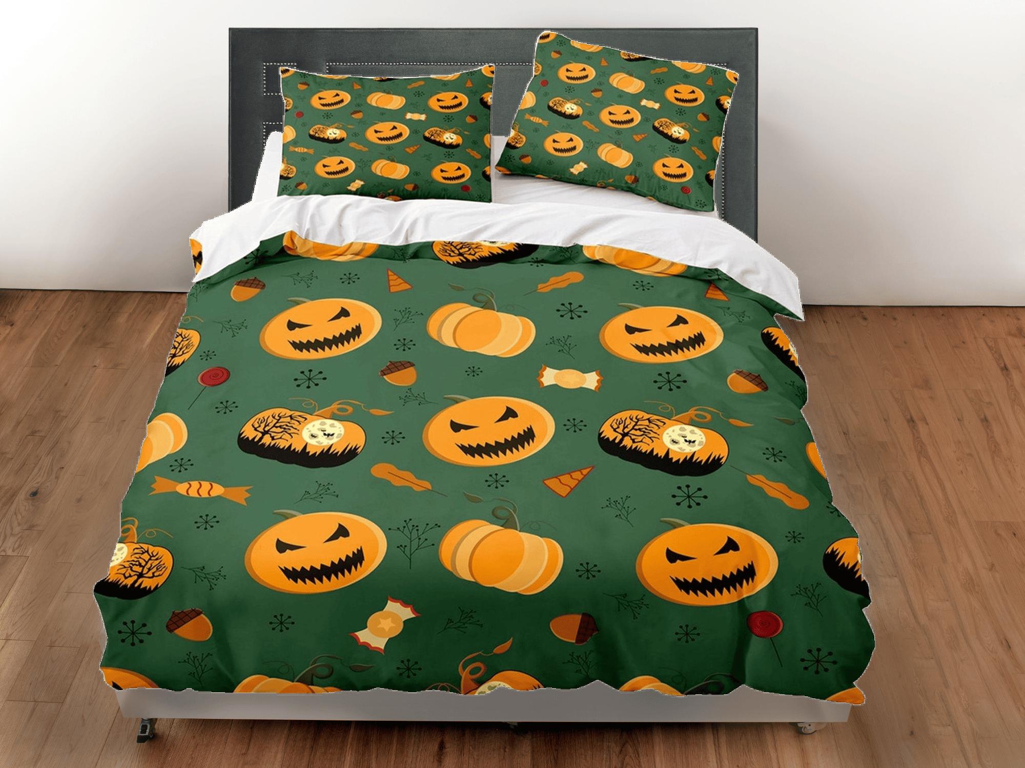 daintyduvet Pumpkin halloween full bedding & pillowcase, green duvet cover set dorm bedding, halloween decor, nursery toddler bedding, halloween gift