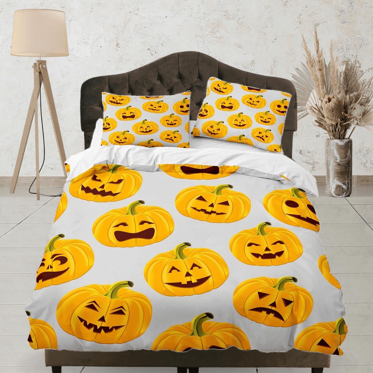 daintyduvet Pumpkin halloween full bedding & pillowcase, grey duvet cover set dorm bedding, halloween decor, nursery toddler bedding, halloween gift