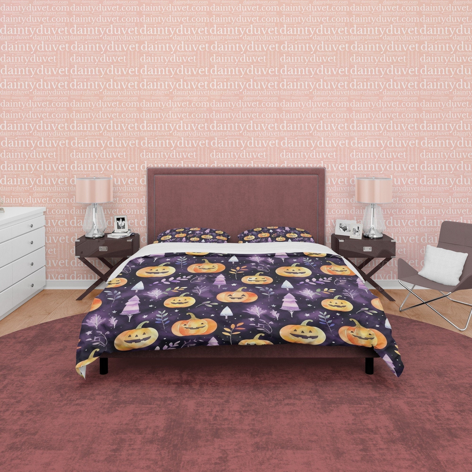 Pumpkin Purple Duvet Cover Set Spooky Bedding, Halloween Decor, Autumn Bedspread, Printed Quilt Cover, Comforter Bed Cover, Dorm Bedspread