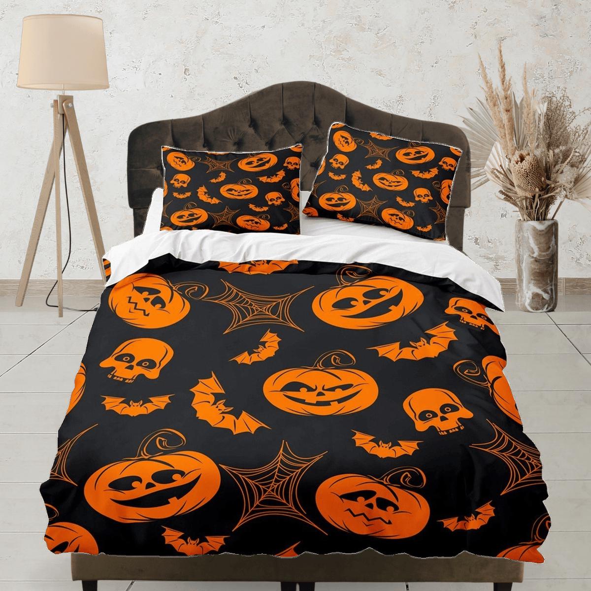 daintyduvet Pumpkin retro halloween bedding & pillowcase, black duvet cover set dorm bedding, halloween decor, nursery toddler bedding, halloween gift