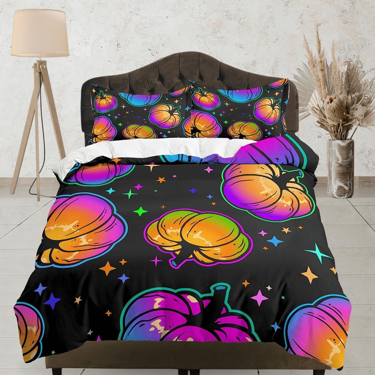 daintyduvet Pumpkin retro halloween bedding & pillowcase, gothic duvet cover, dorm bedding, halloween goth decor toddler bedding, halloween gift