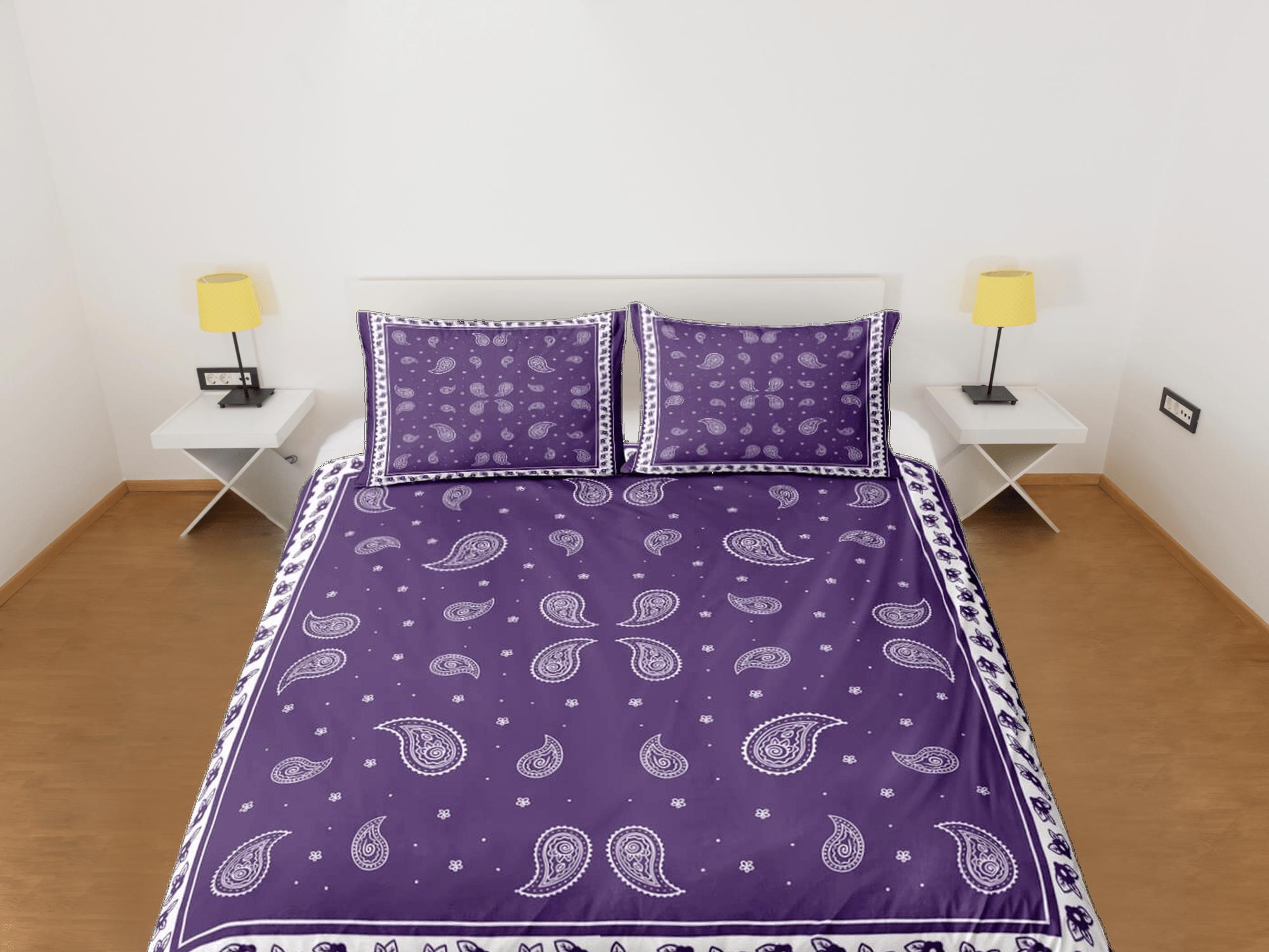 daintyduvet Purple bandana duvet cover set, aesthetic room decor bedding set full, king, queen size, abstract boho bedspread, luxury bed cover