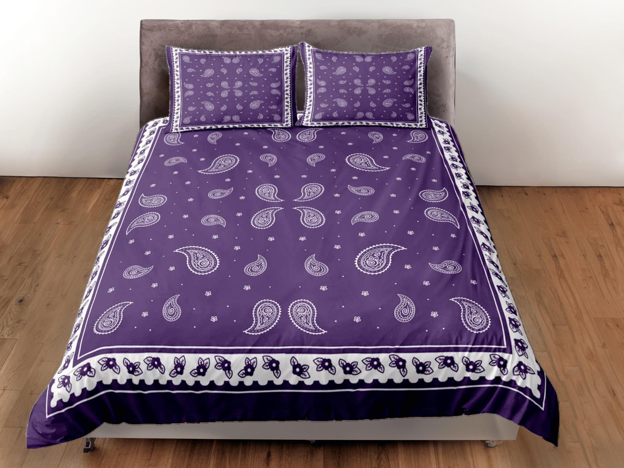 daintyduvet Purple bandana duvet cover set, aesthetic room decor bedding set full, king, queen size, abstract boho bedspread, luxury bed cover