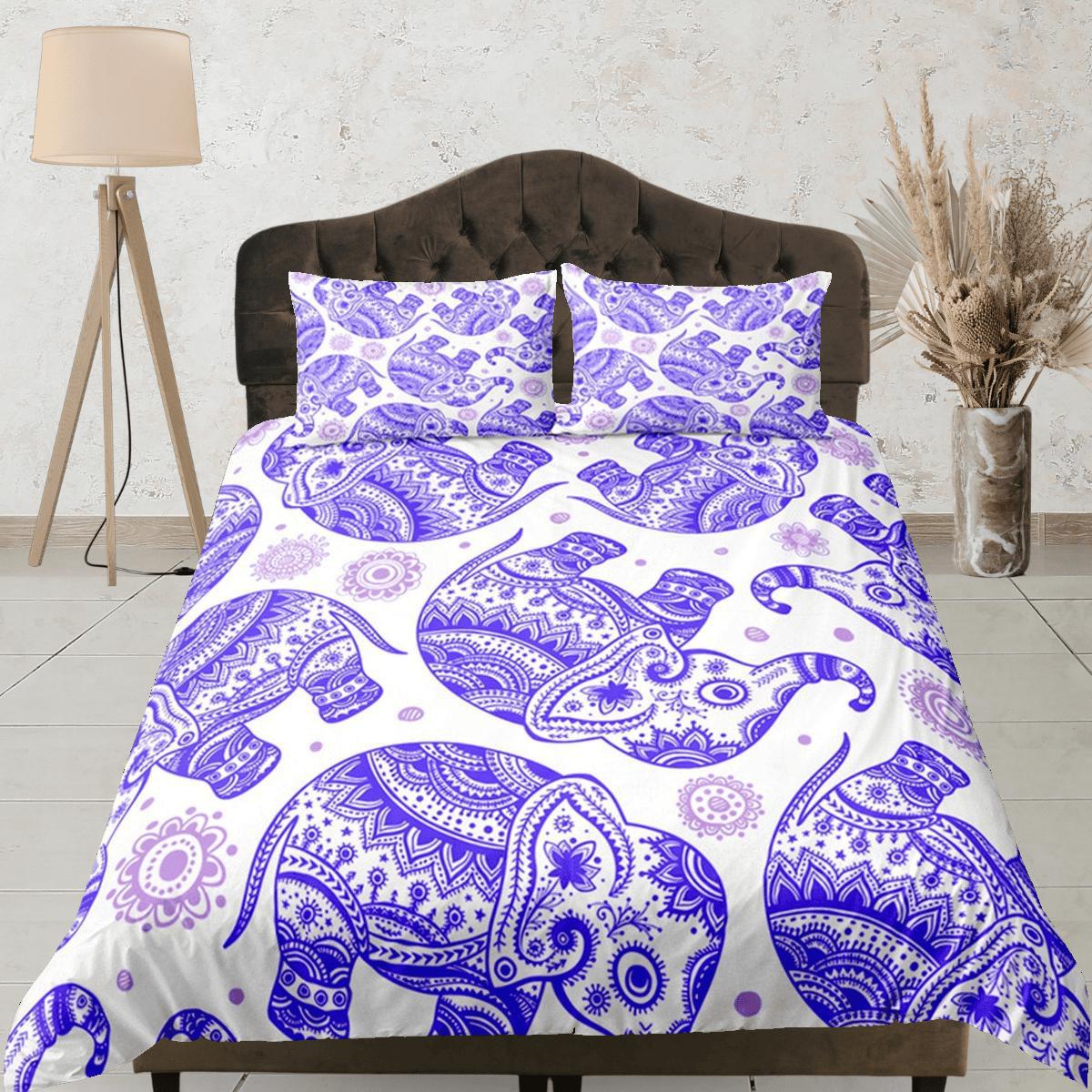 daintyduvet Purple Elephant Duvet Cover Set Boho Bedding, Bohemian Dorm Bedding with Pillowcase