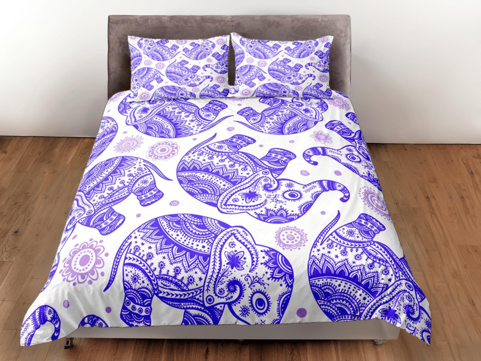 daintyduvet Purple Elephant Duvet Cover Set Boho Bedding, Bohemian Dorm Bedding with Pillowcase