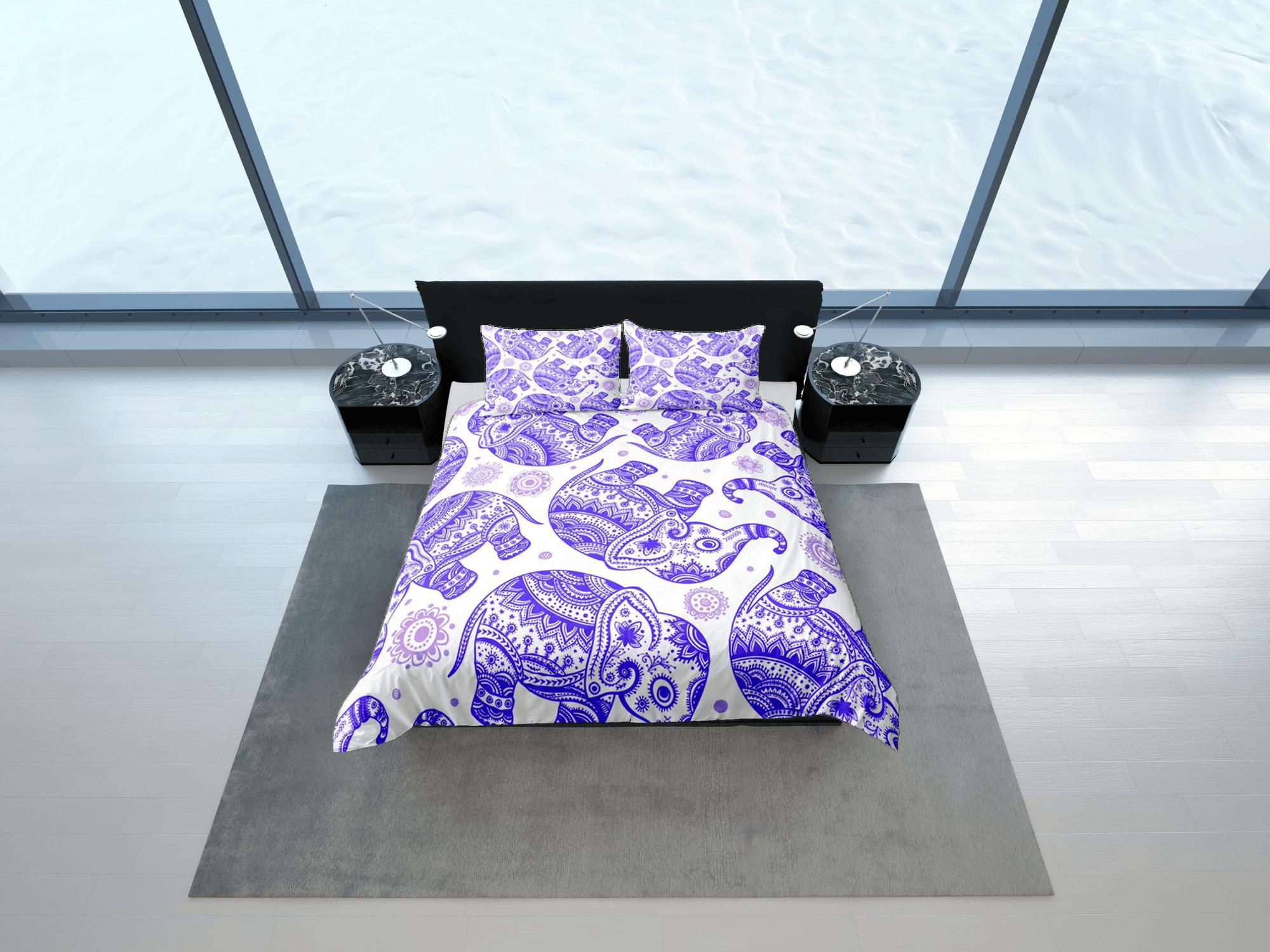daintyduvet Purple Elephant Duvet Cover Set Boho Bedding, Bohemian Dorm Bedding with Pillowcase