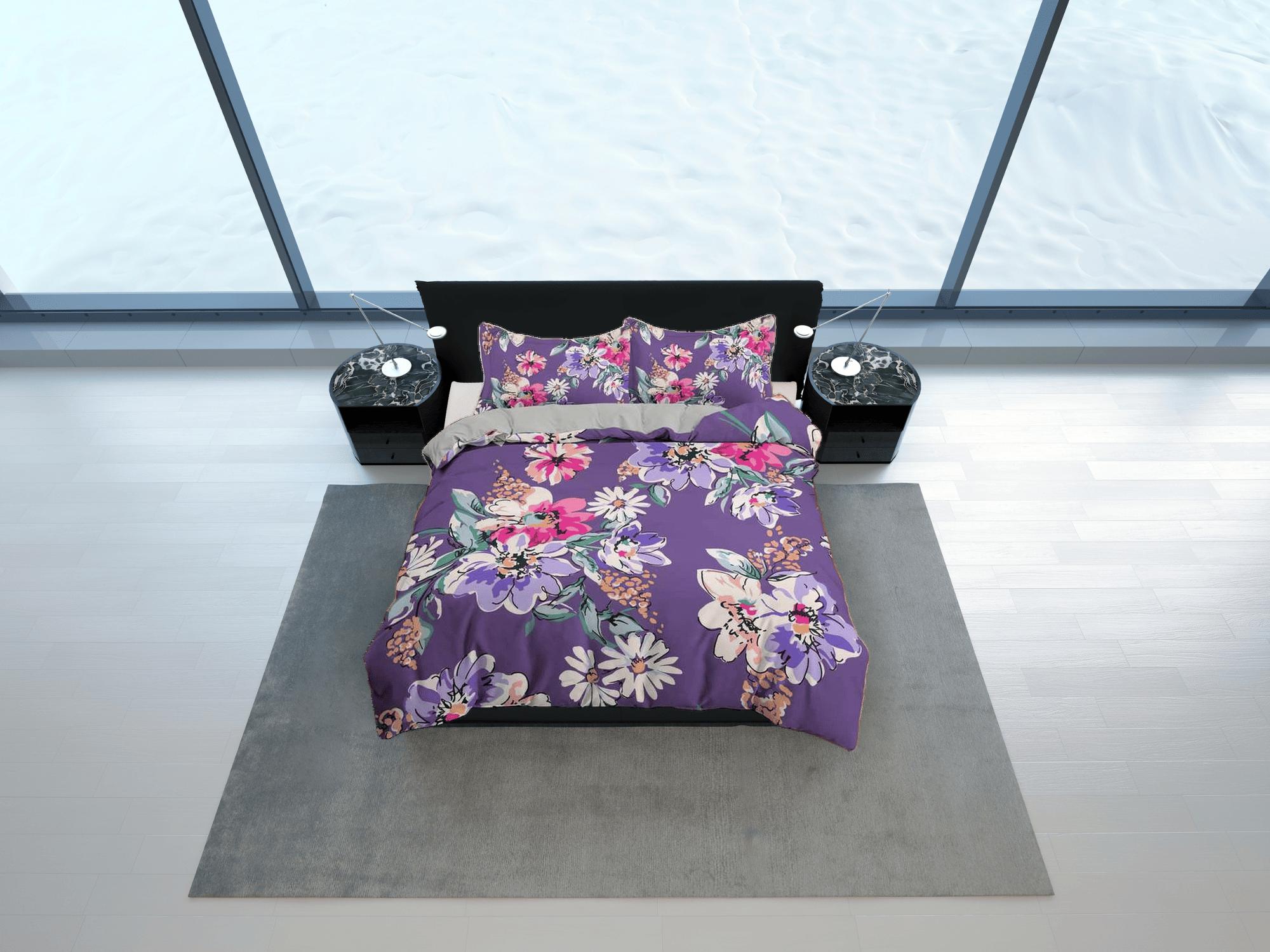 daintyduvet Purple floral duvet cover colorful bedding, teen girl bedroom, baby girl crib bedding boho maximalist aesthetic shabby chic bedding