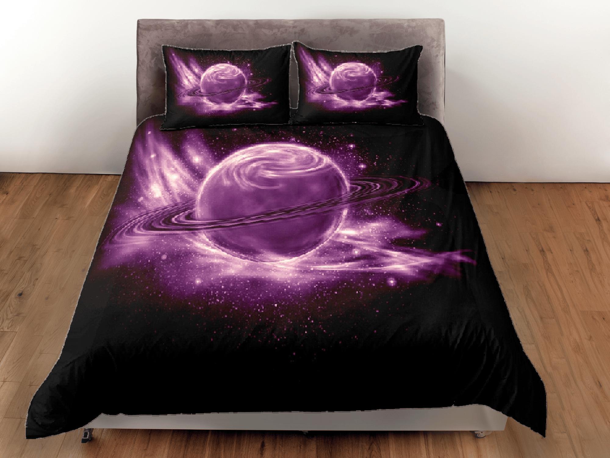 daintyduvet Purple planet duvet cover set, Saturn galaxy bedding, outer space bedding set full, duvet cover king, queen, dorm bedding, toddler bedding