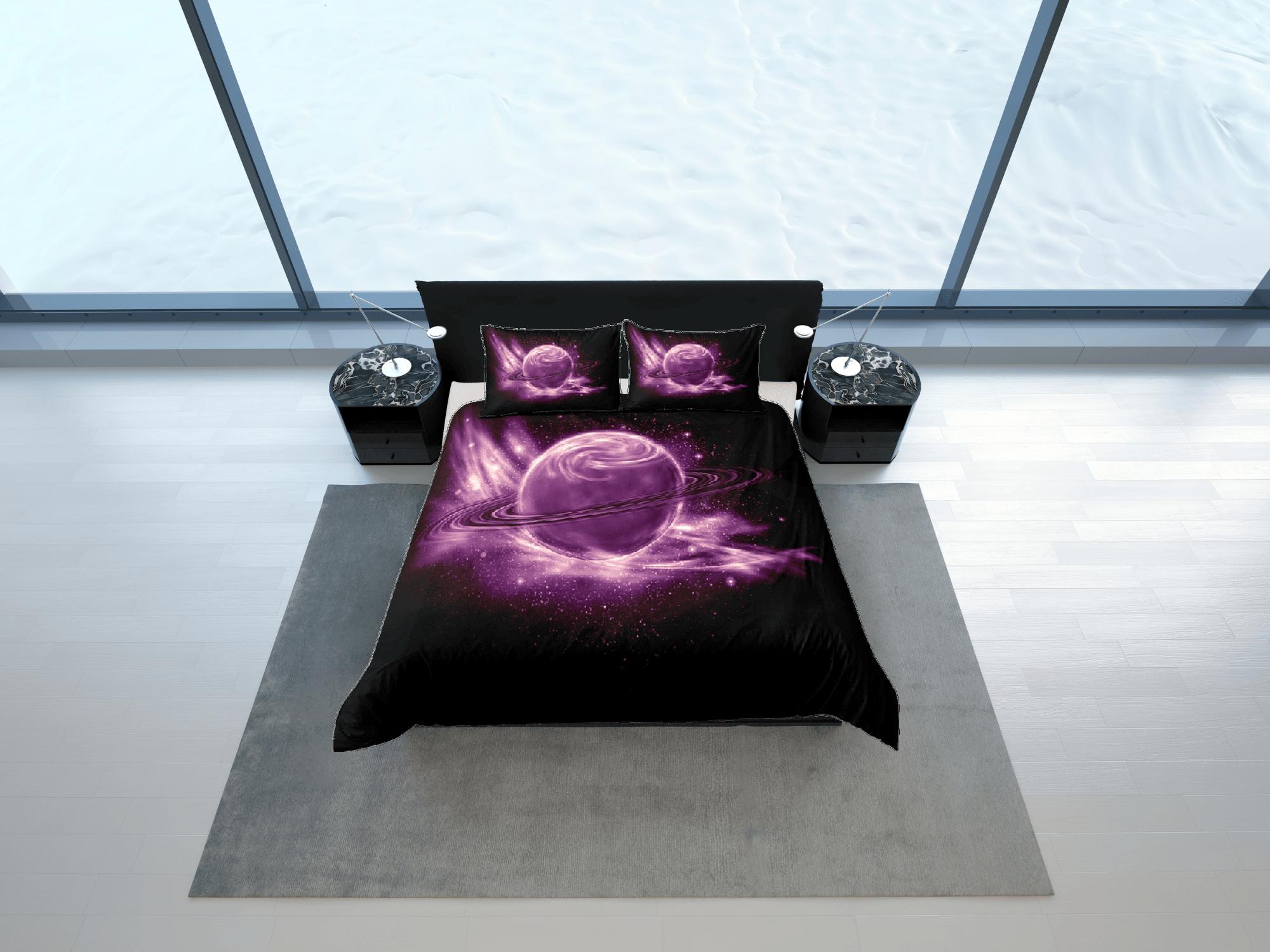 daintyduvet Purple planet duvet cover set, Saturn galaxy bedding, outer space bedding set full, duvet cover king, queen, dorm bedding, toddler bedding