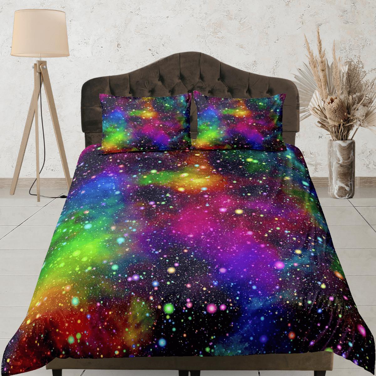 daintyduvet Rainbow galaxy bedding, 3d outer space bedding set full, cosmic duvet cover king, queen, dorm bedding, toddler bedding aesthetic duvet