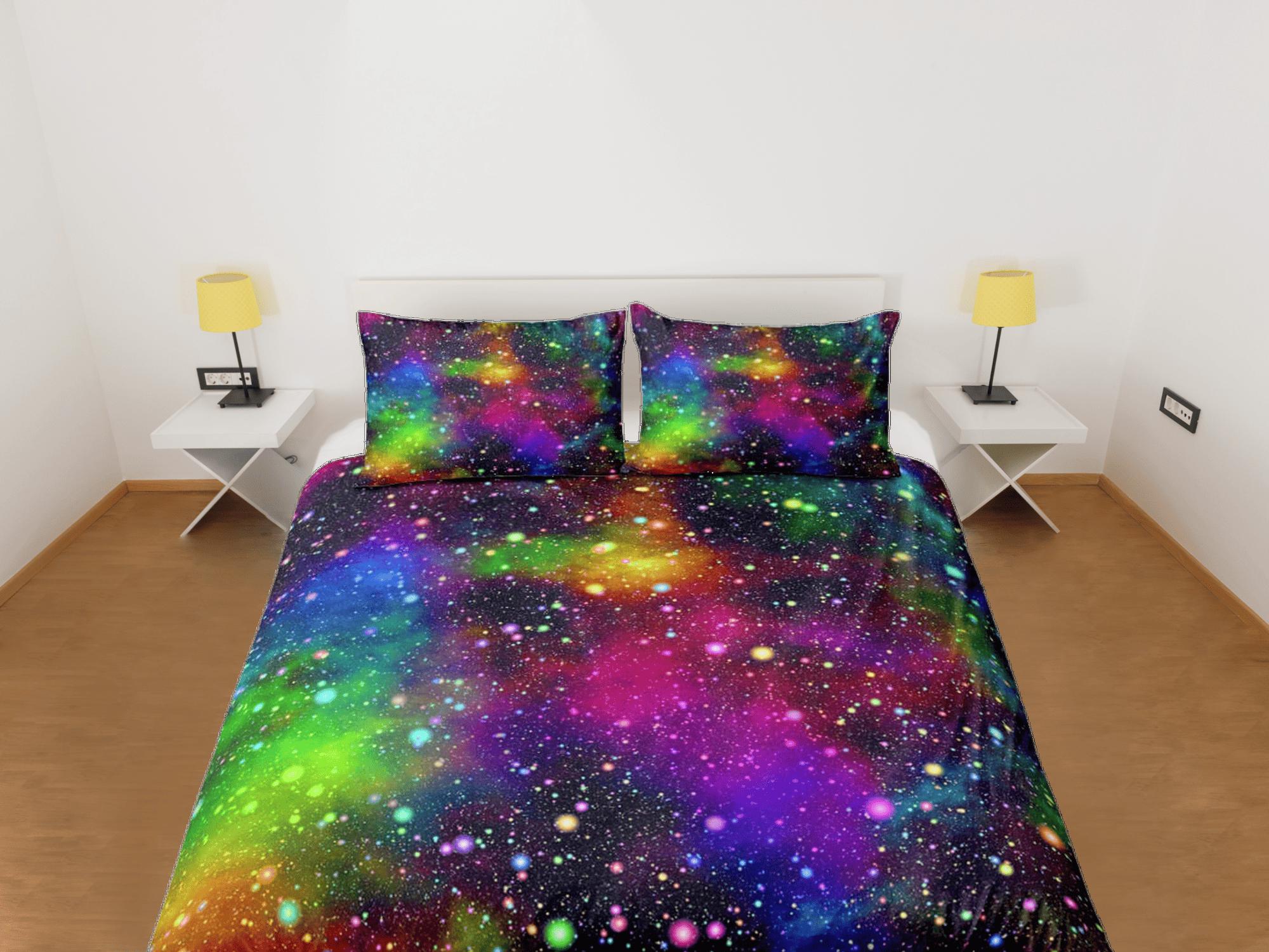 daintyduvet Rainbow galaxy bedding, 3d outer space bedding set full, cosmic duvet cover king, queen, dorm bedding, toddler bedding aesthetic duvet