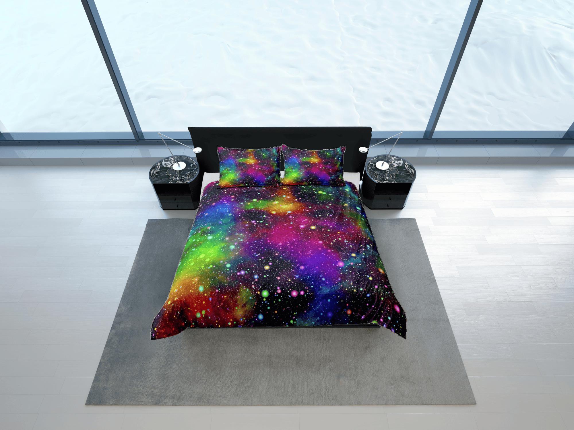 daintyduvet Rainbow galaxy bedding, 3d outer space bedding set full, cosmic duvet cover king, queen, dorm bedding, toddler bedding aesthetic duvet