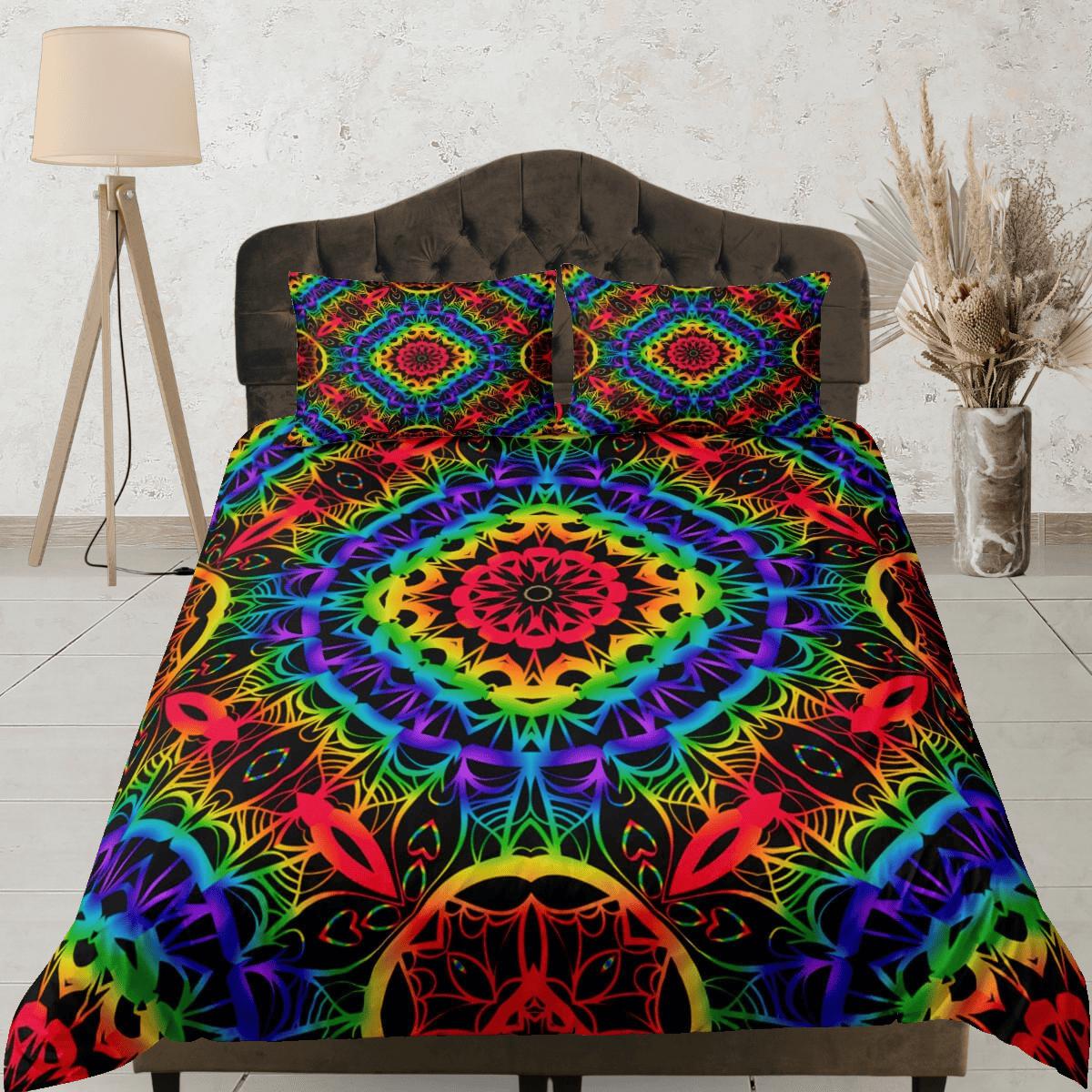 daintyduvet Rainbow psychedelic duvet cover hippie bedding set full, queen, king, preppy dorm bedding, indie room decor, aesthetic bedspread y2k