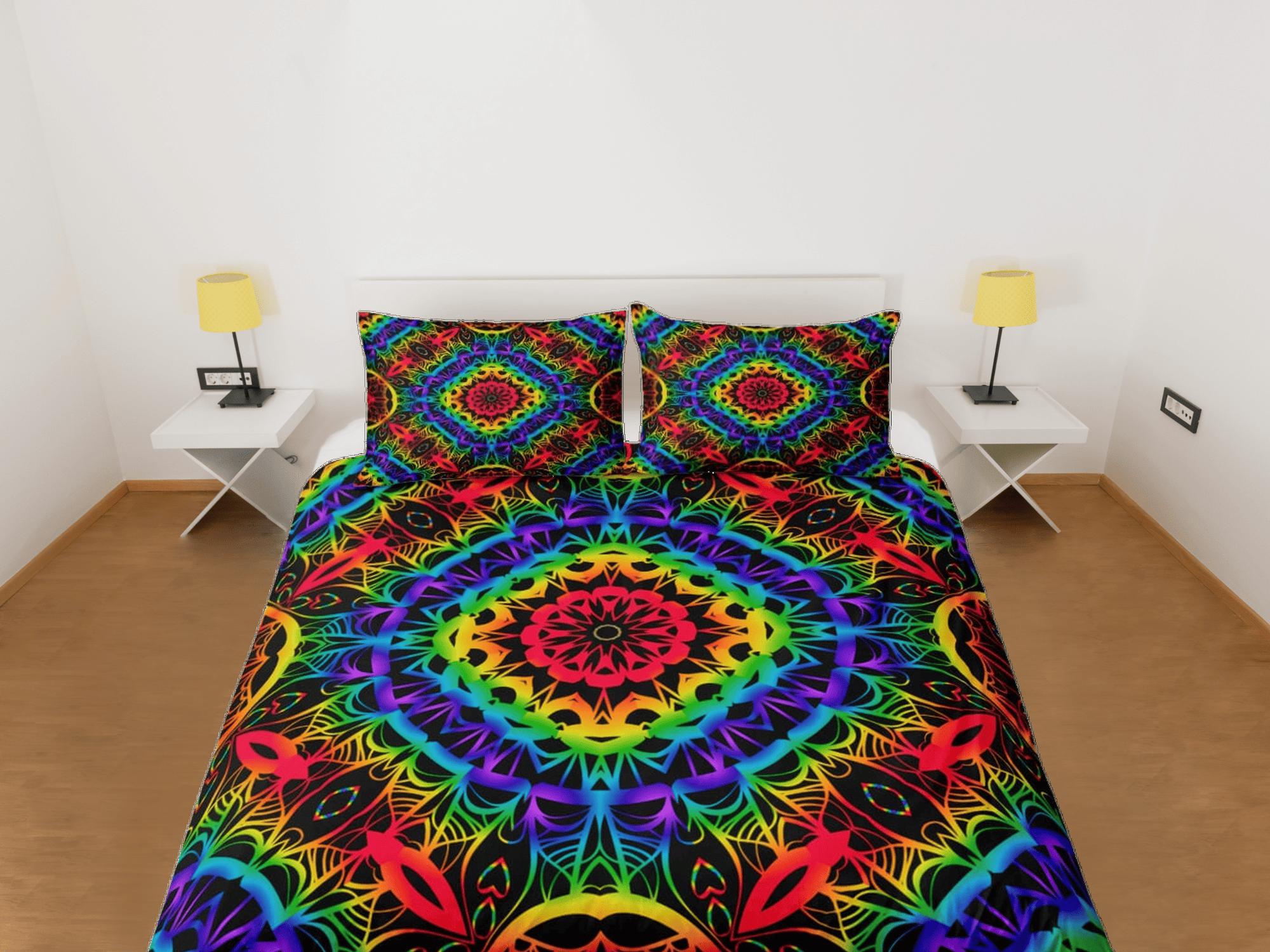 daintyduvet Rainbow psychedelic duvet cover hippie bedding set full, queen, king, preppy dorm bedding, indie room decor, aesthetic bedspread y2k