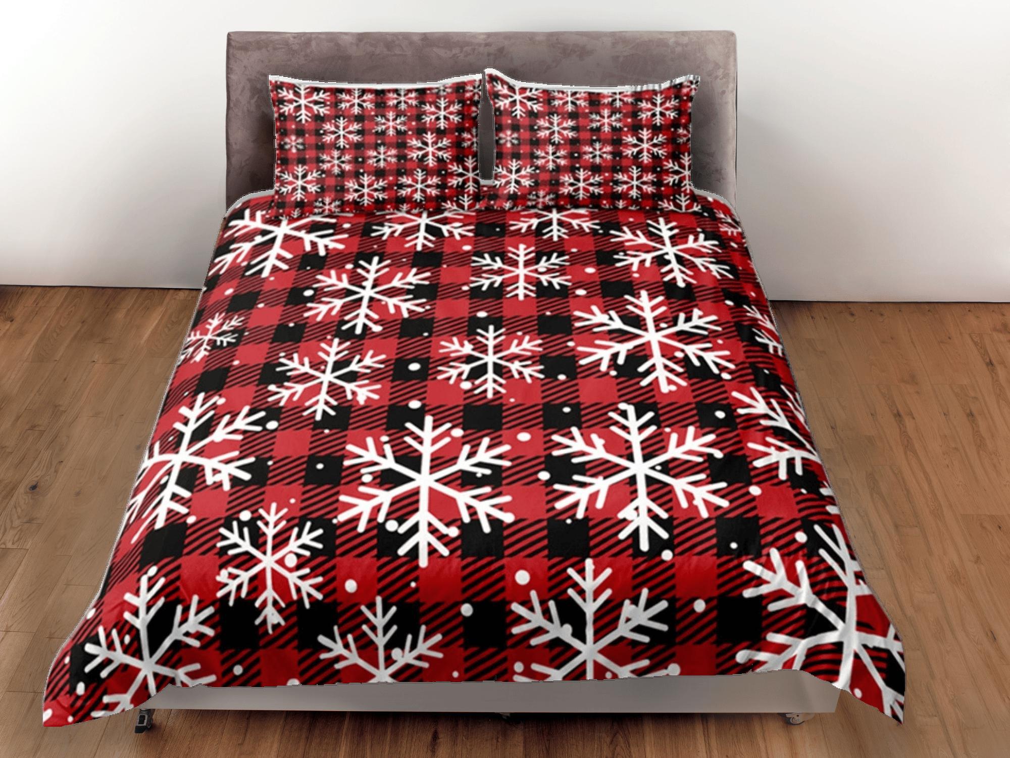 daintyduvet Red Check Christmas Duvet Cover Set Bedspread, Dorm Bedding with Pillowcase