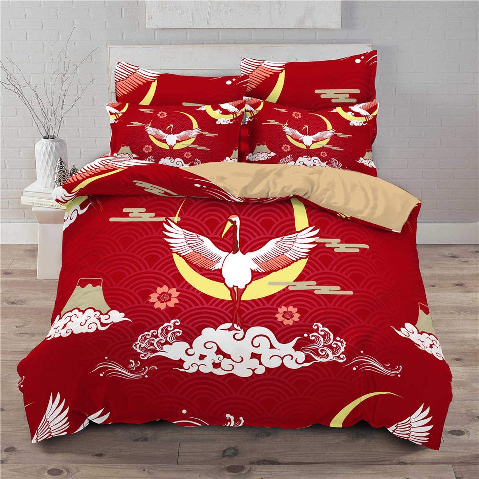 daintyduvet Red Duvet Cover Set Oriental Bird Asian Style Bedspread, Dorm Bedding & Pillowcase