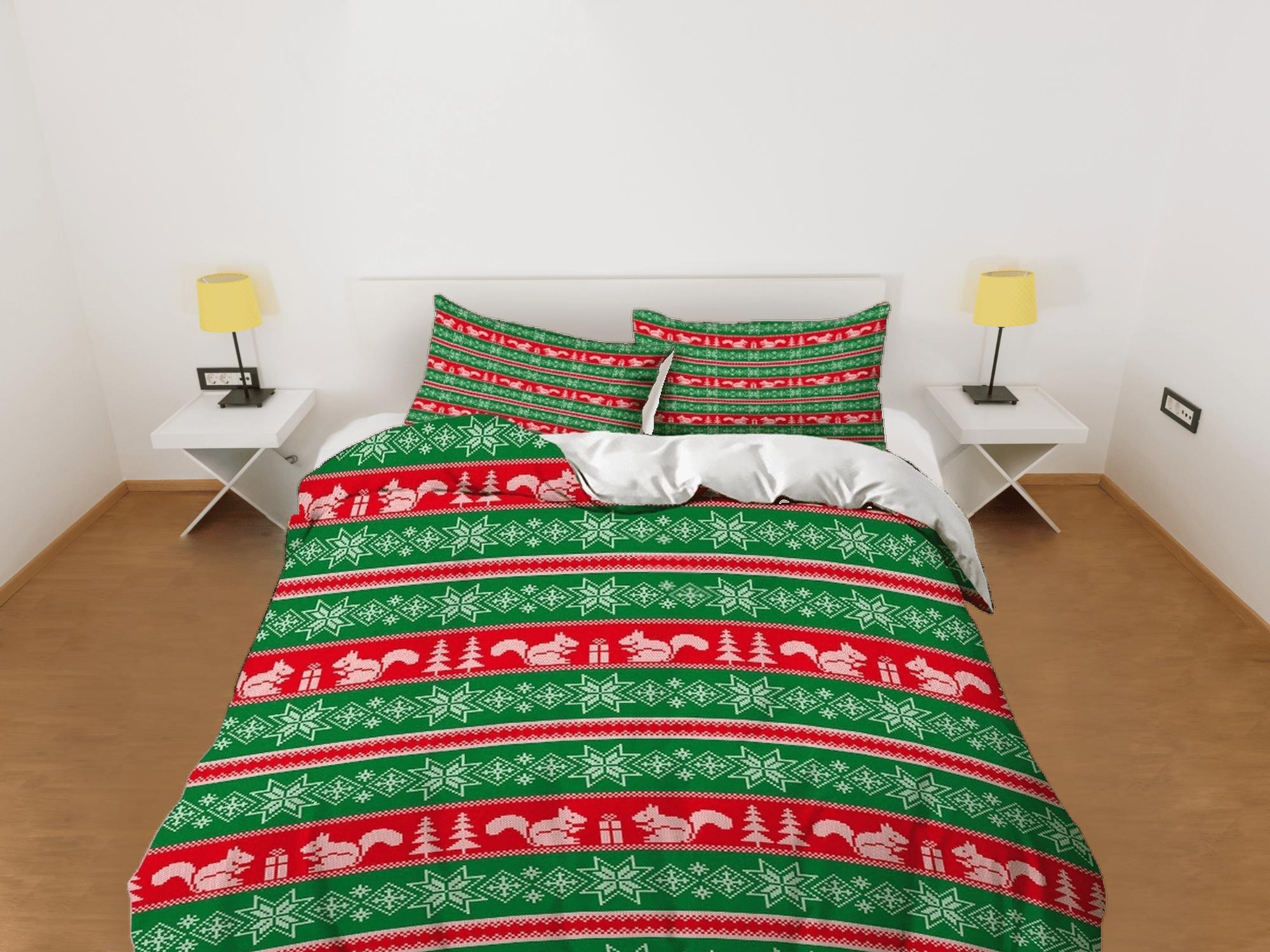 daintyduvet Red Green 1950s Christmas bedding & pillowcase holiday gift duvet cover king queen full twin toddler bedding baby Christmas farmhouse decor