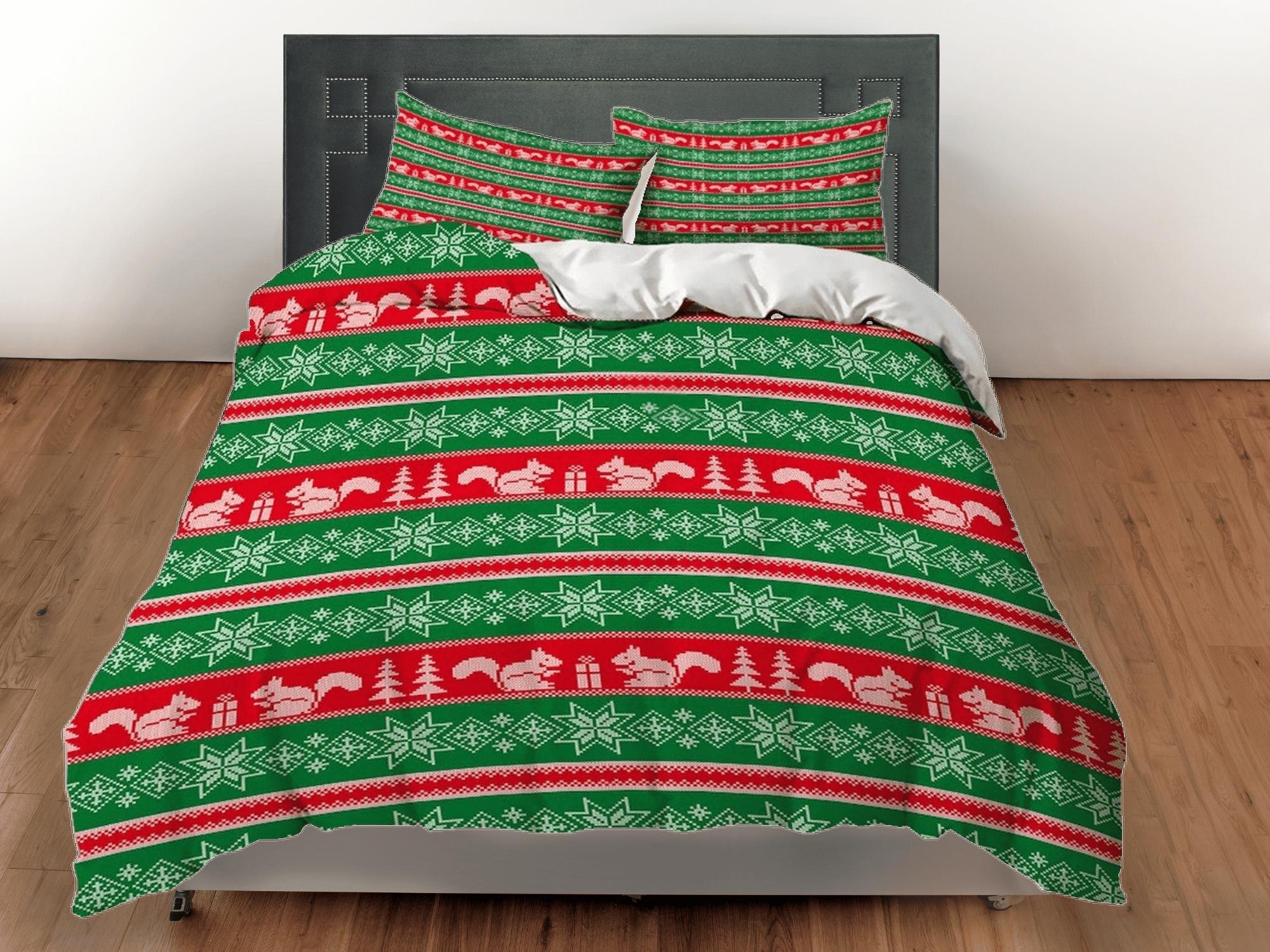 daintyduvet Red Green 1950s Christmas bedding & pillowcase holiday gift duvet cover king queen full twin toddler bedding baby Christmas farmhouse decor