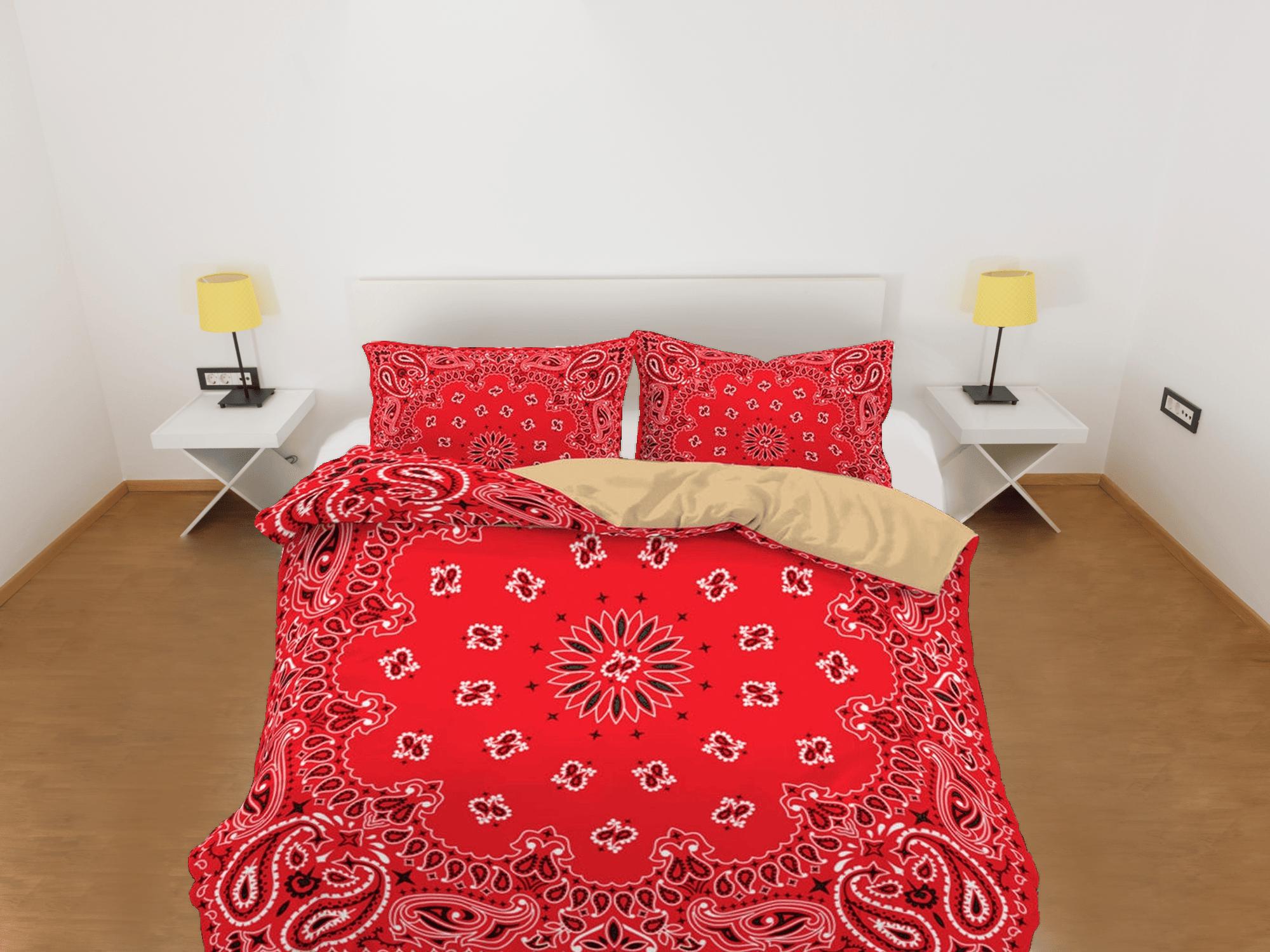 daintyduvet Red Paisley Bandana Inspired Duvet Cover Set Bedspread, Dorm Bedding & Pillowcase