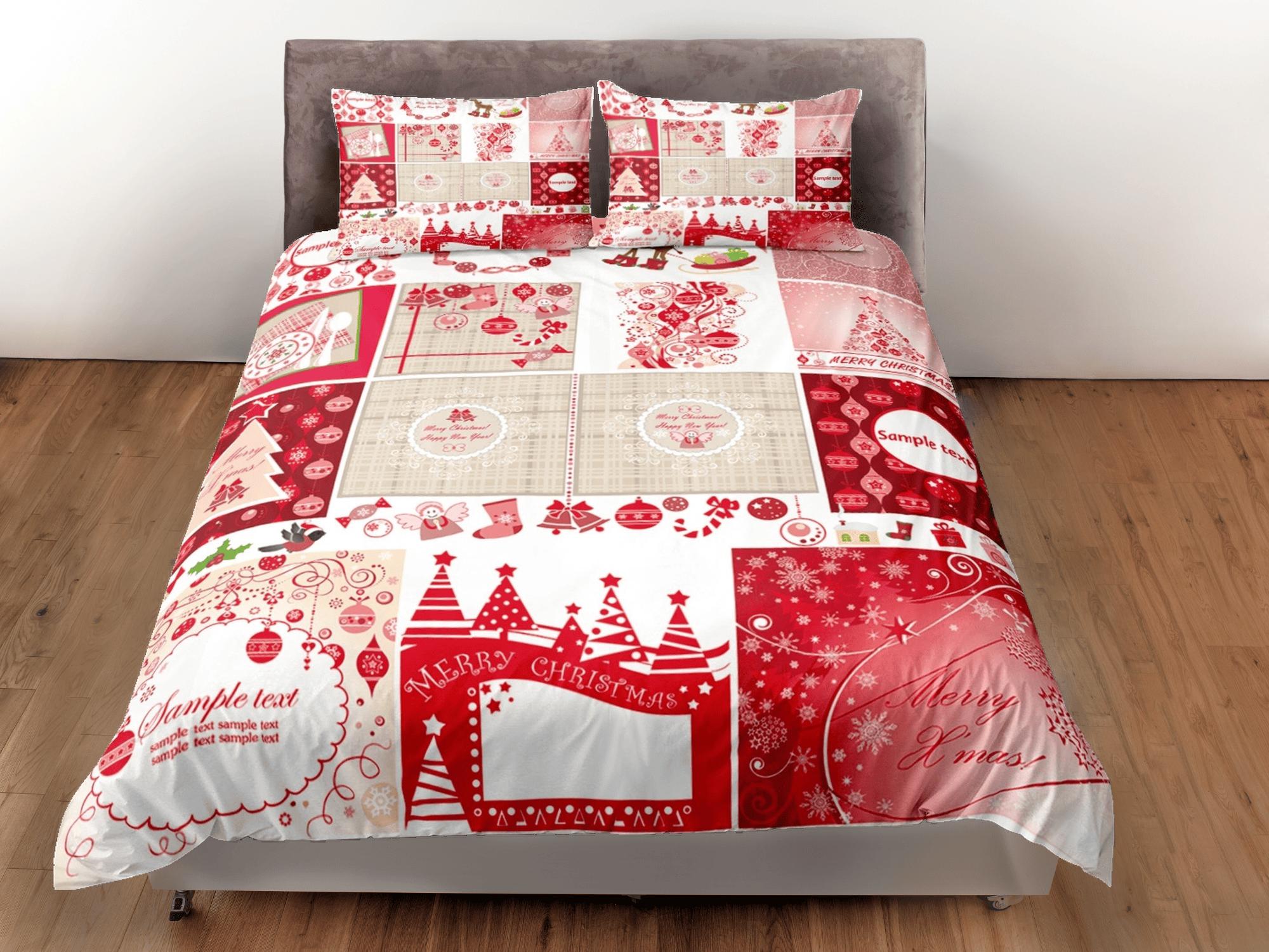 daintyduvet Red patchwork Christmas bedding & pillowcase holiday gift duvet cover king queen full twin toddler bedding baby Christmas farmhouse decor