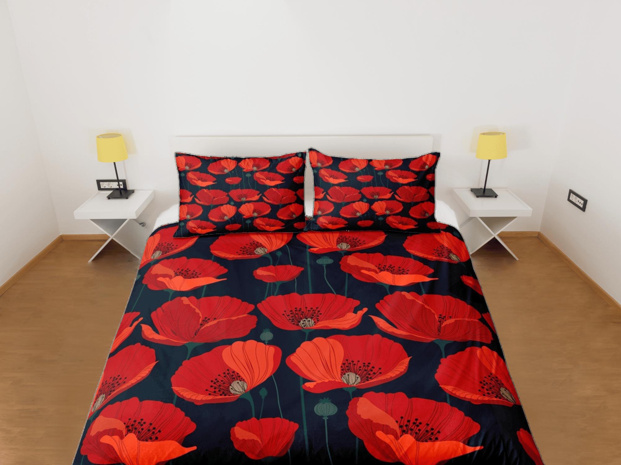 daintyduvet Red poppies floral duvet cover colorful bedding, teen girl bedroom, baby girl crib bedding boho maximalist bedspread aesthetic bedding