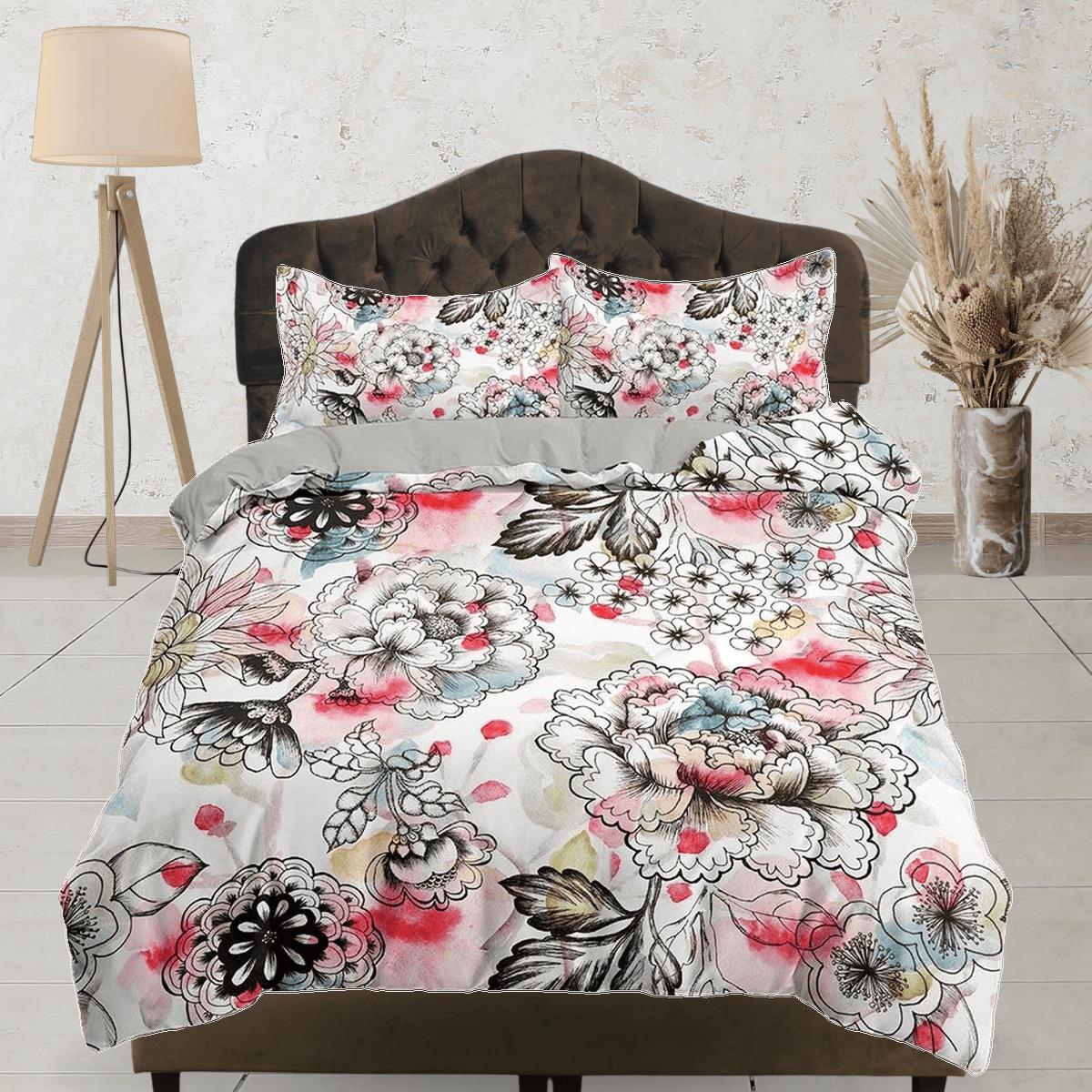 daintyduvet Red tinted floral bedding, luxury duvet cover queen, king, boho duvet, designer bedding, aesthetic bedding, maximalist full size bedding