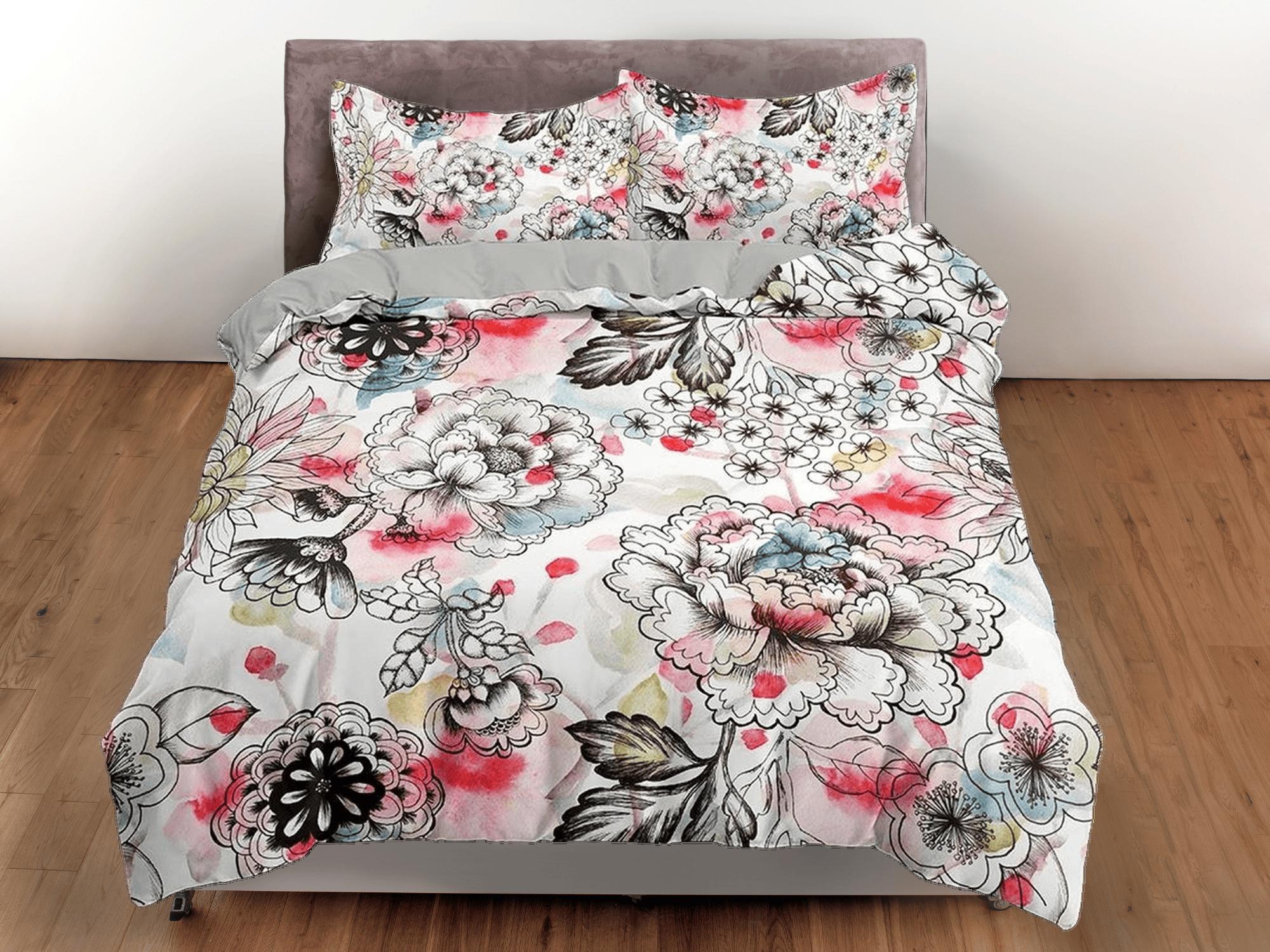 daintyduvet Red tinted floral bedding, luxury duvet cover queen, king, boho duvet, designer bedding, aesthetic bedding, maximalist full size bedding