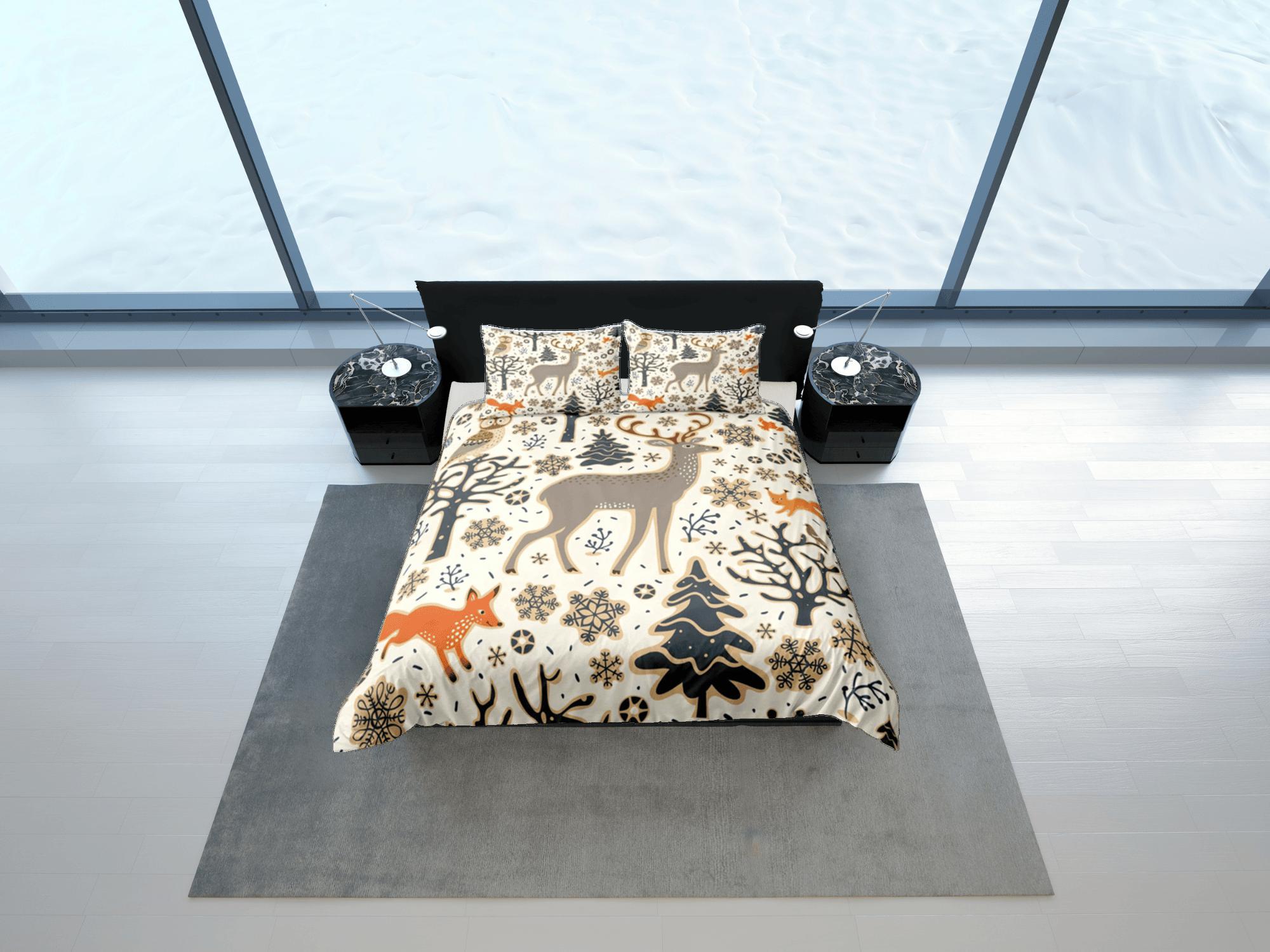 daintyduvet Reindeer Duvet Cover Set Cute Bedspread, Christmas Dorm Bedding & Pillowcase, King Duvet Cover Full, Queen Comforter Cover Single Bed