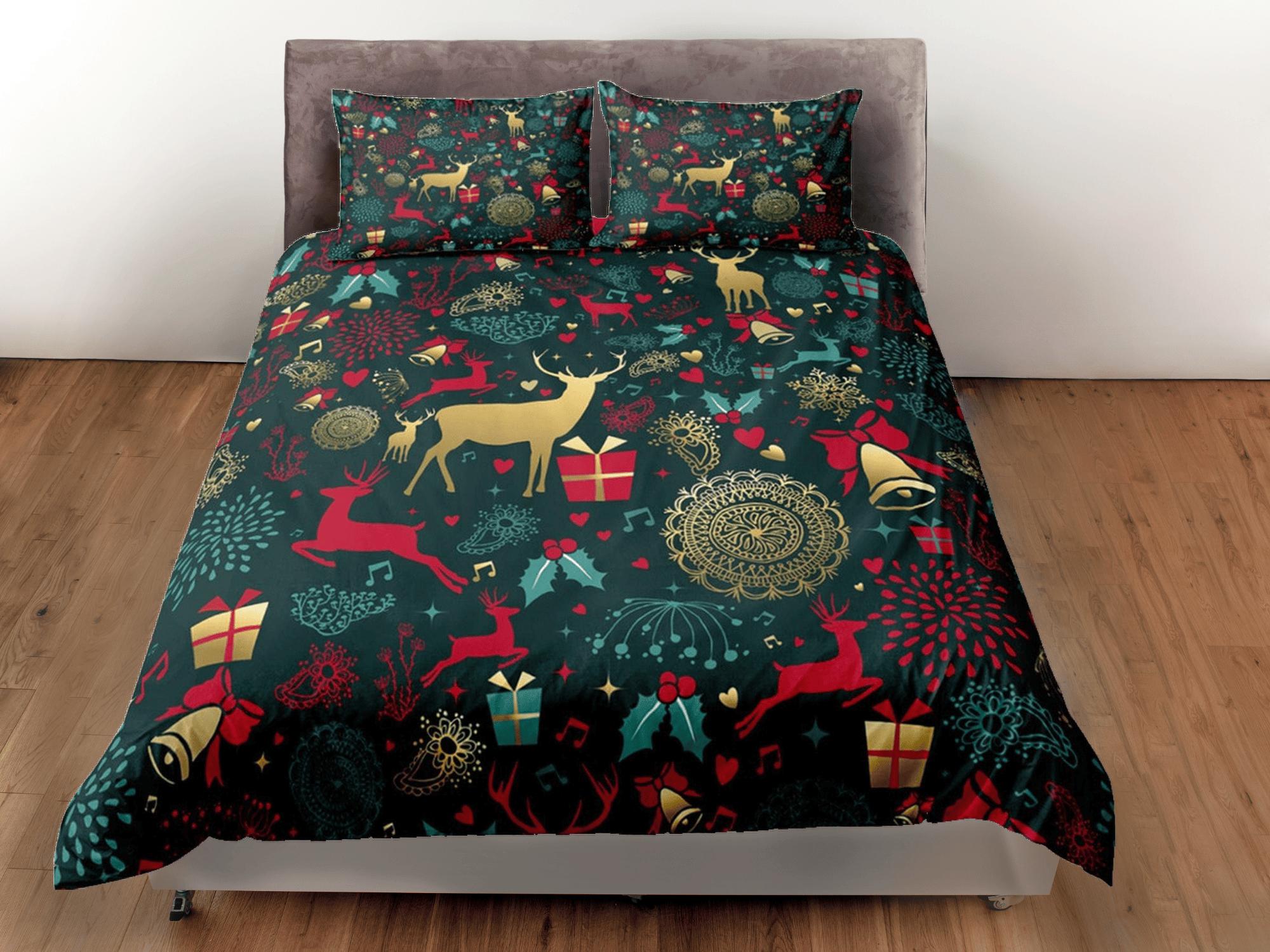 daintyduvet Reindeer luxury green Christmas bedding & pillowcase holiday gift duvet cover king queen full twin toddler bedding baby Christmas farmhouse