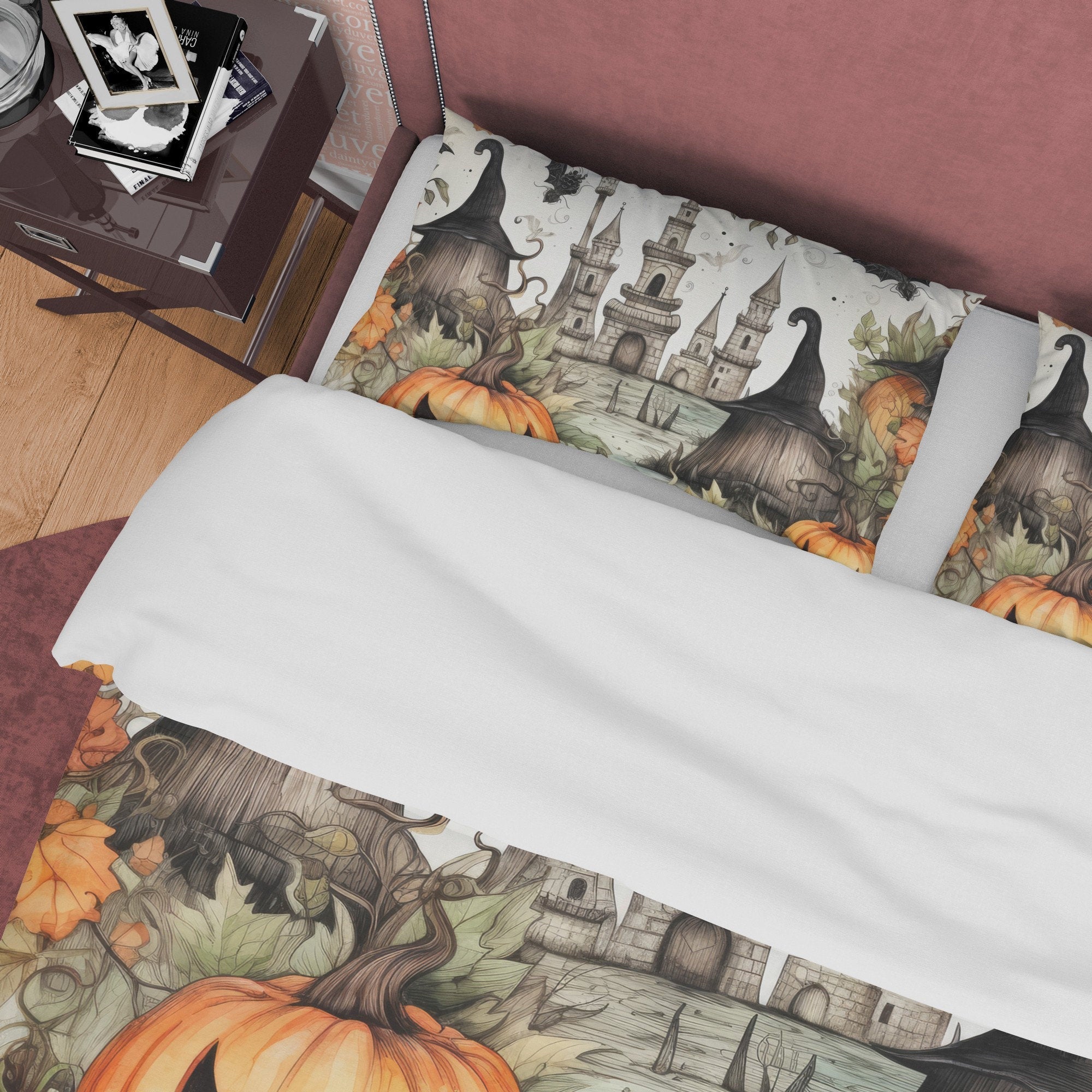 Retro Farmhouse Bedding Pumpkin Duvet Cover Set, Halloween Quilt Cover, Autumn Bedspread, Aesthetic Comforter Bed Cover Zipper Closure