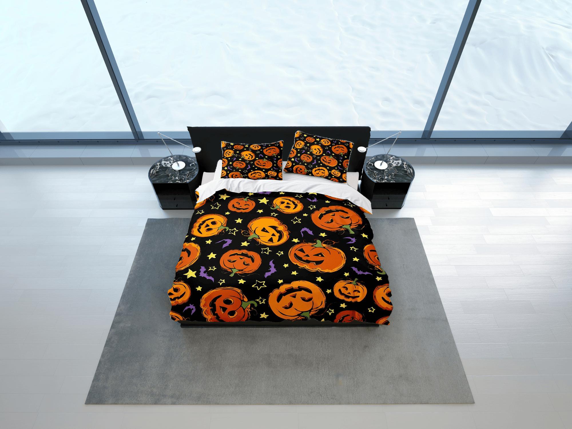 daintyduvet Retro halloween bedding & pillowcase, bat pumpkin duvet cover set dorm bedding, halloween decor, nursery toddler bedding, halloween gift