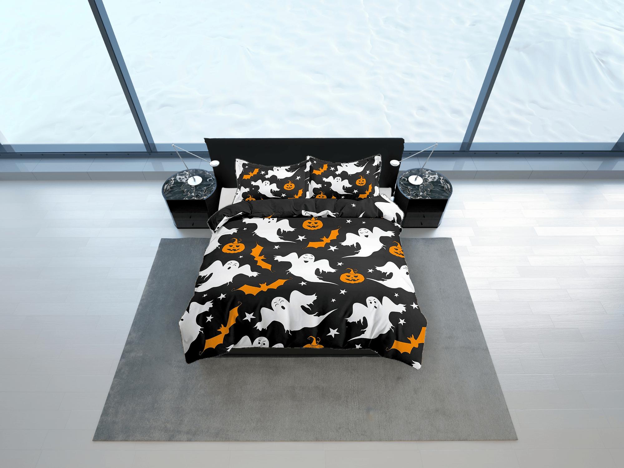 daintyduvet Retro halloween bedding & pillowcase, ghost and pumpkin duvet cover set dorm bedding, halloween decor, toddler bedding, halloween gift