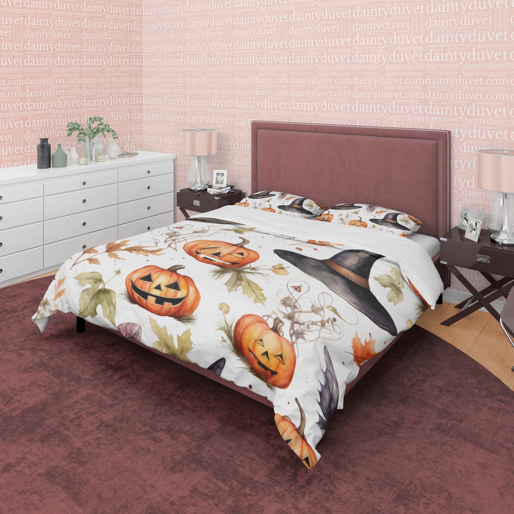 Retro Pumpkin White Duvet Cover Set, Spooky Bedding, Halloween Quilt Cover Autumn Room Decor, Farmhouse Bed Cover, Toddler Bedspread