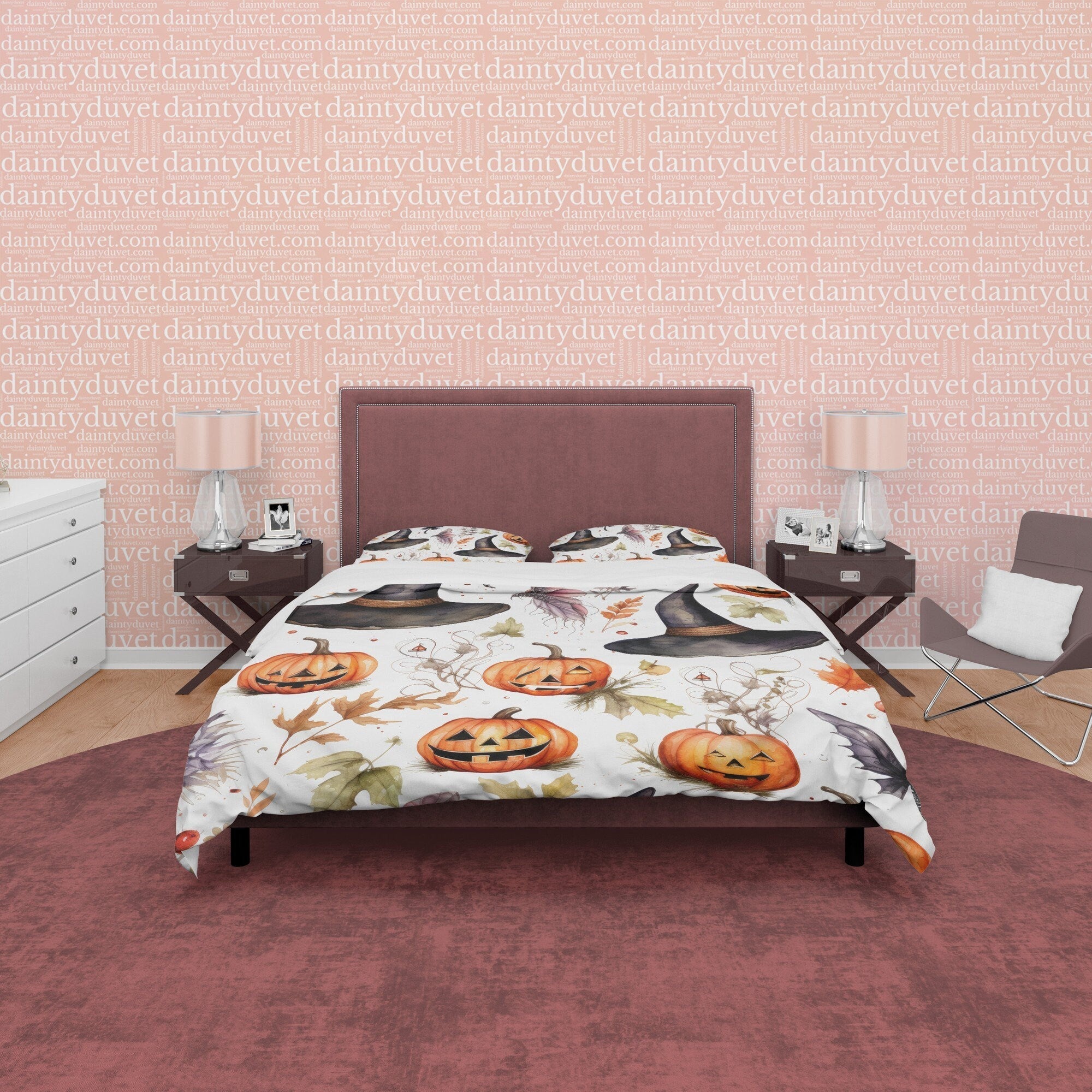 Retro Pumpkin White Duvet Cover Set, Spooky Bedding, Halloween Quilt Cover Autumn Room Decor, Farmhouse Bed Cover, Toddler Bedspread