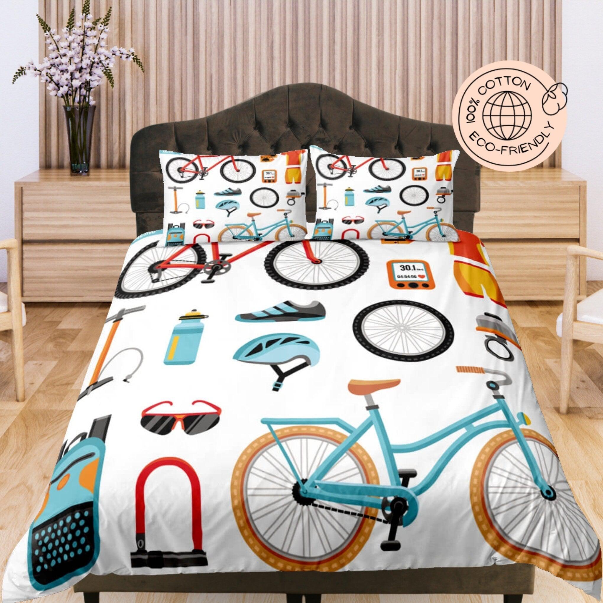 daintyduvet Road Cycling Themed Cotton Duvet Cover Set for Kids, Toddler Bedding, Baby Zipper Bedding, Nursery Bedding, Gift for Bikers, Cyclist
