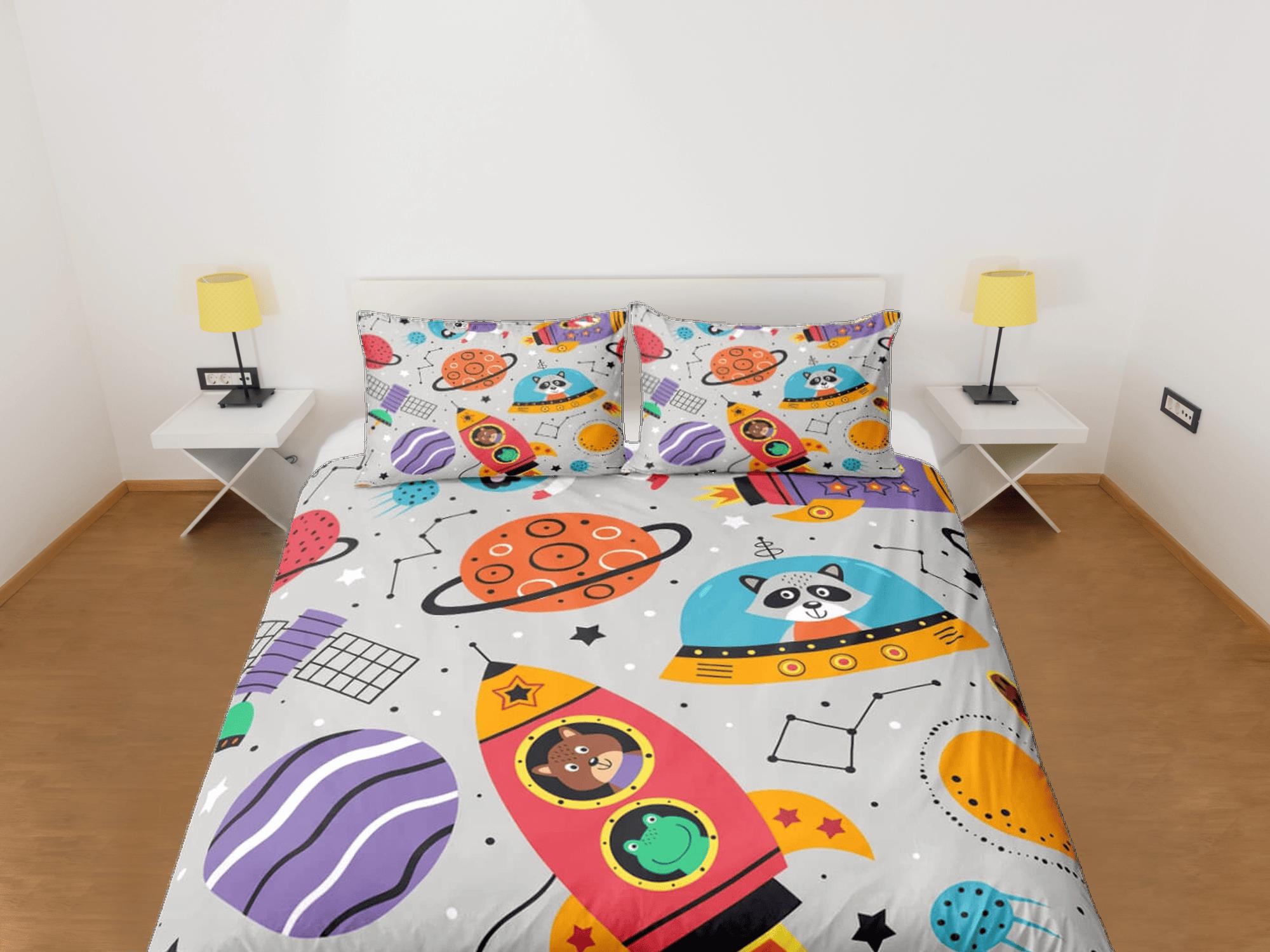 daintyduvet Safari animals grey duvet cover set kids, galaxy bedding set full, king, queen, astronomy dorm bedding, toddler bedding aesthetic bedspread