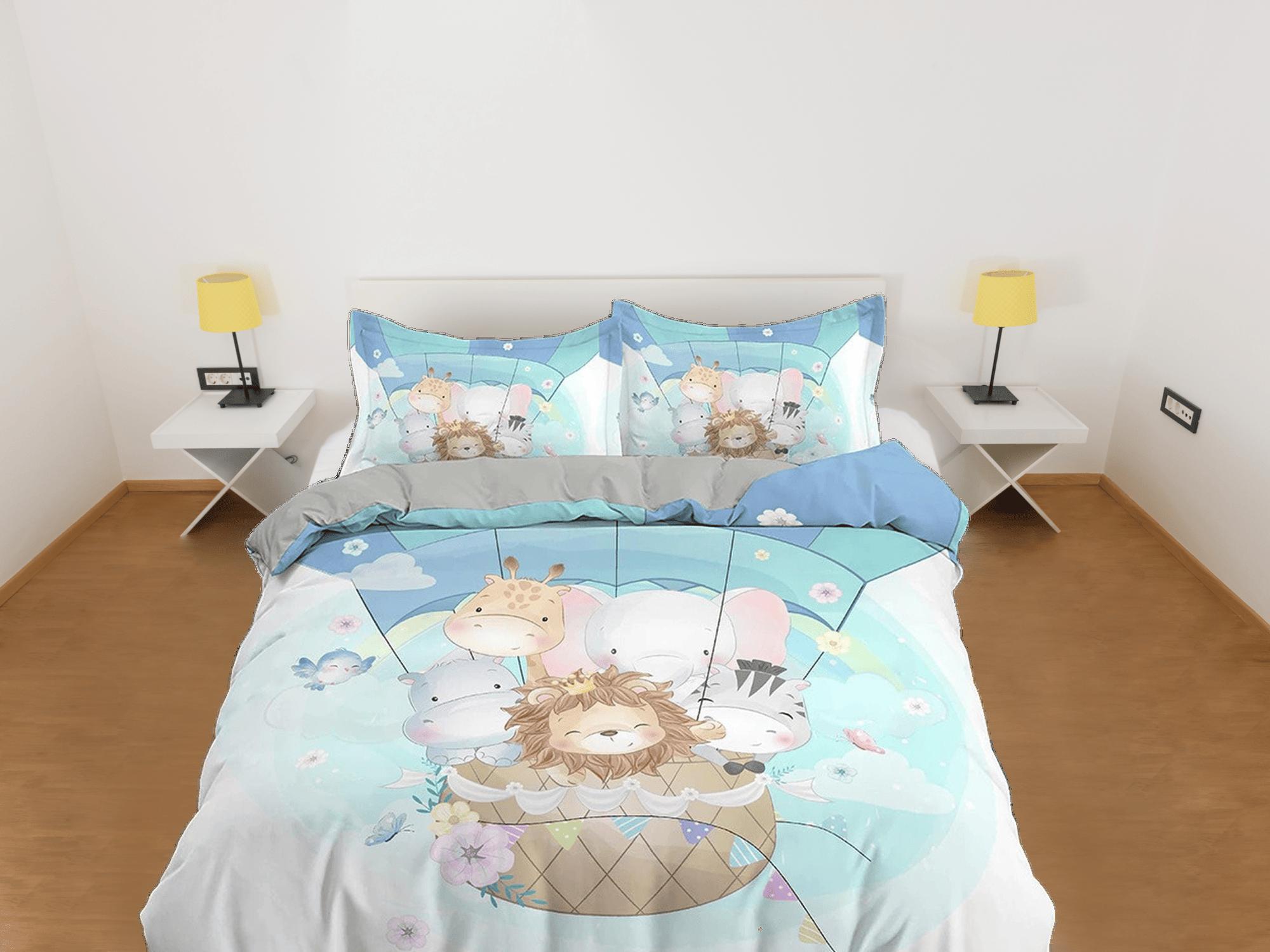 daintyduvet Safari Animals in Hot Air Balloon Bedding, Duvet Cover Set, Zipper Bedding, Dorm Bedding, Teens Adult Duvet King Queen Full Twin Single