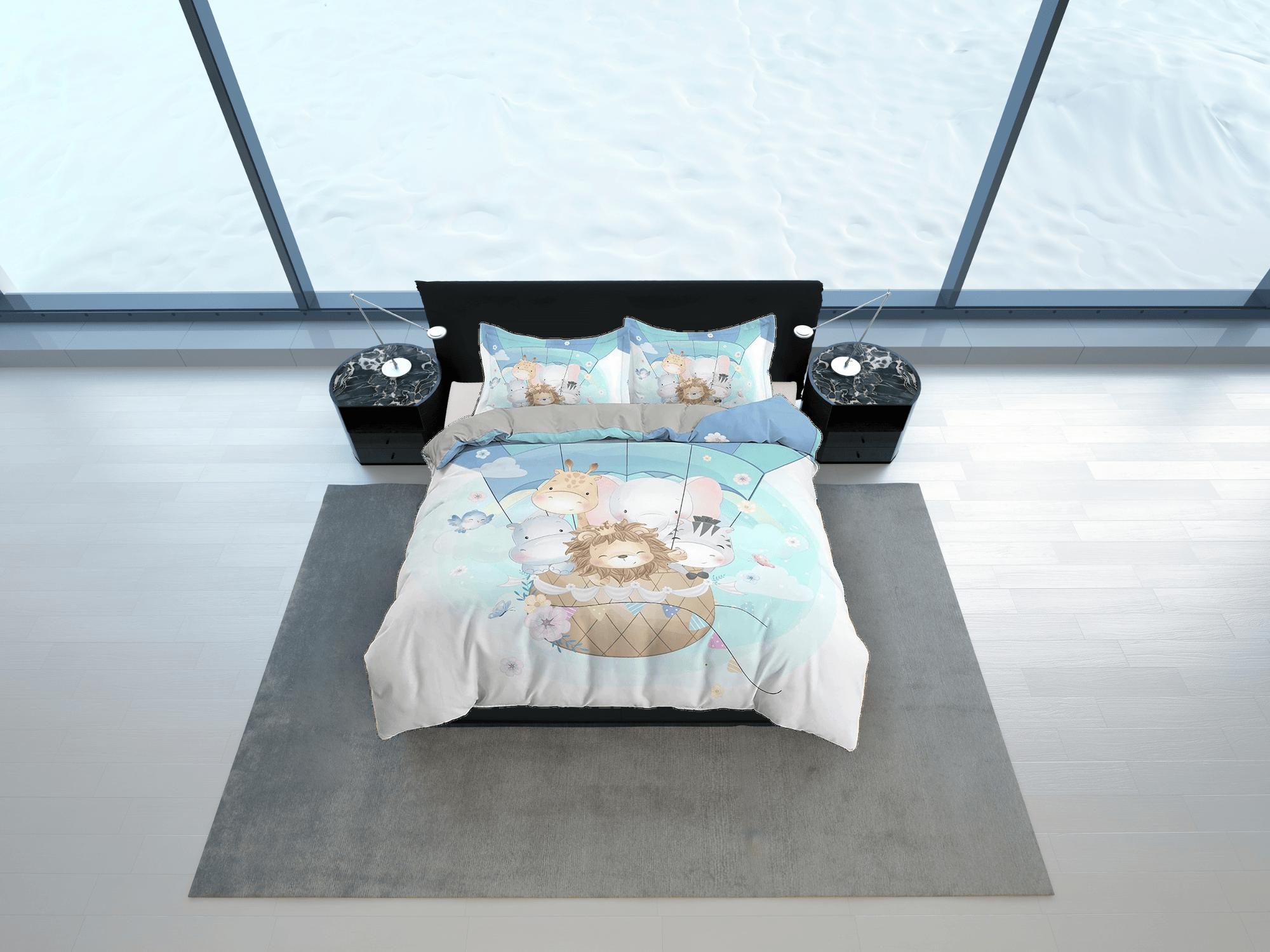 daintyduvet Safari Animals in Hot Air Balloon Bedding, Duvet Cover Set, Zipper Bedding, Dorm Bedding, Teens Adult Duvet King Queen Full Twin Single