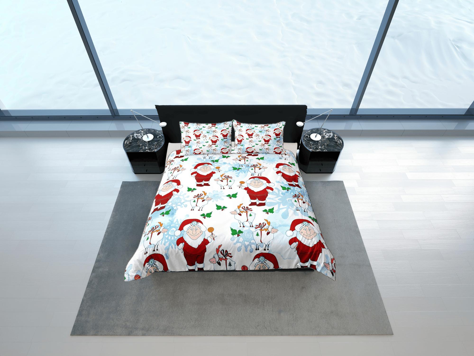 daintyduvet Santa claus and sheep duvet cover set, christmas full size bedding & pillowcase, college bedding, crib toddler bedding, holiday gift