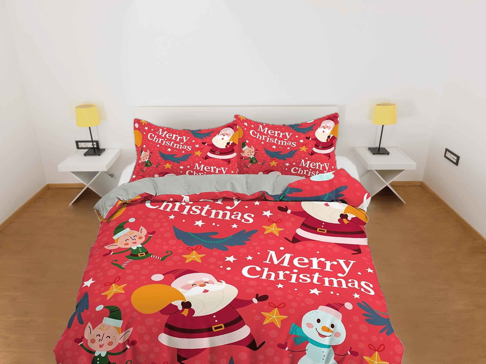 daintyduvet Santa claus and snowman bright red duvet cover set christmas full size bedding & pillowcase, college bedding, toddler bedding, holiday gift