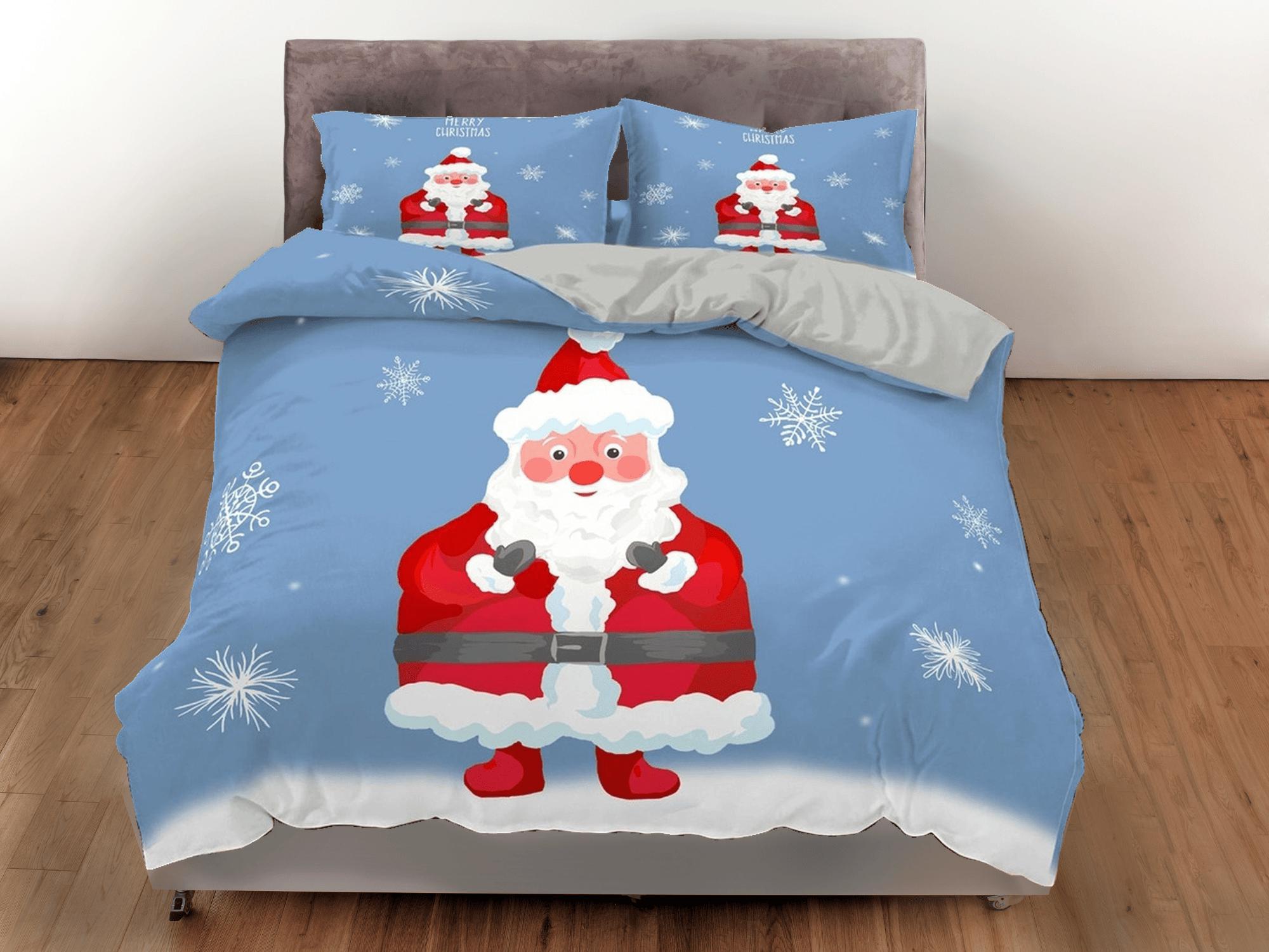 daintyduvet Santa Claus Christmas blue bedding & pillowcase holiday gift duvet cover king queen full twin toddler bedding baby Christmas farmhouse decor