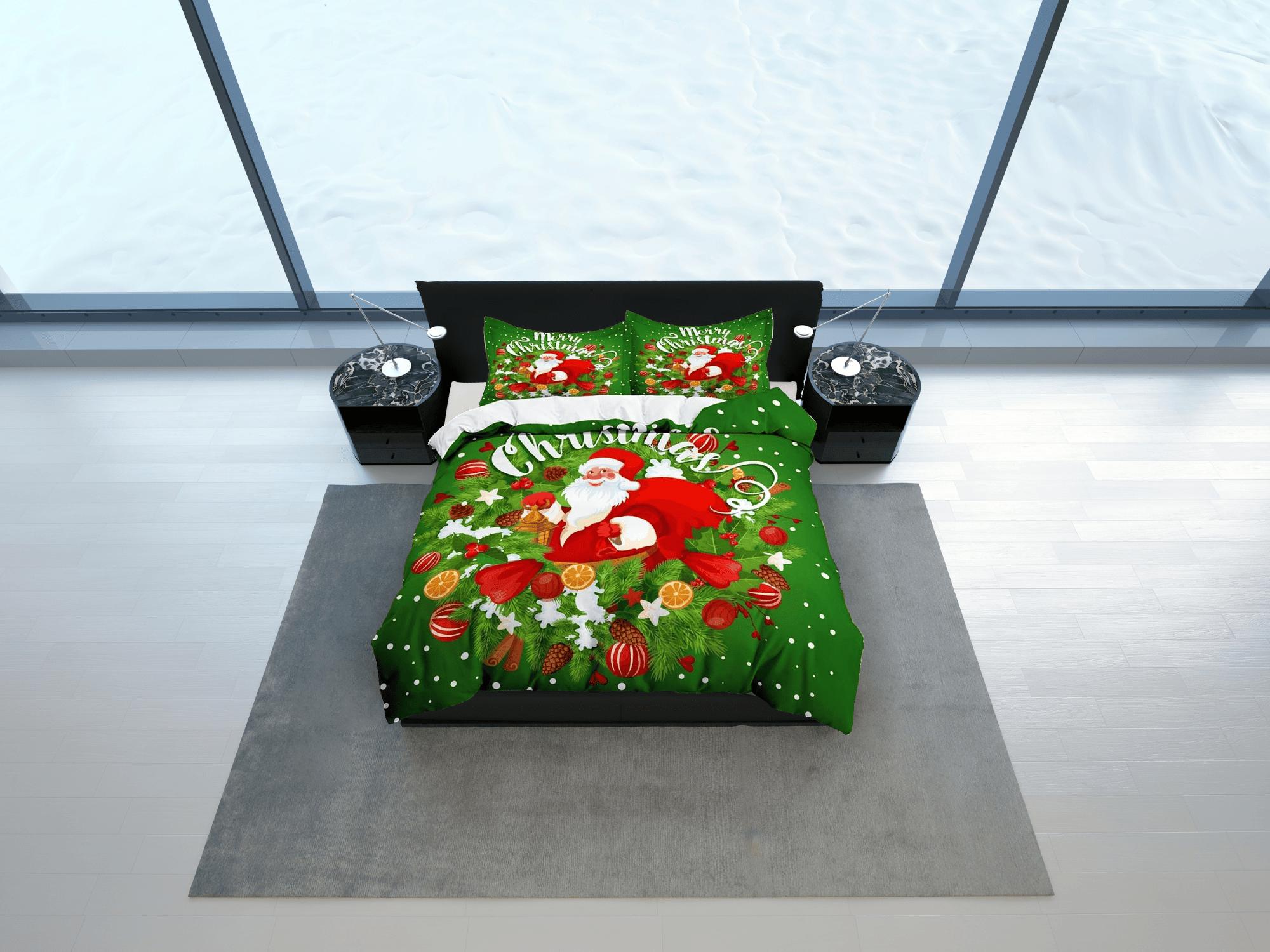 daintyduvet Santa Claus Christmas wreath green bedding & pillowcase holiday gift duvet cover king queen toddler bedding baby Christmas farmhouse decor