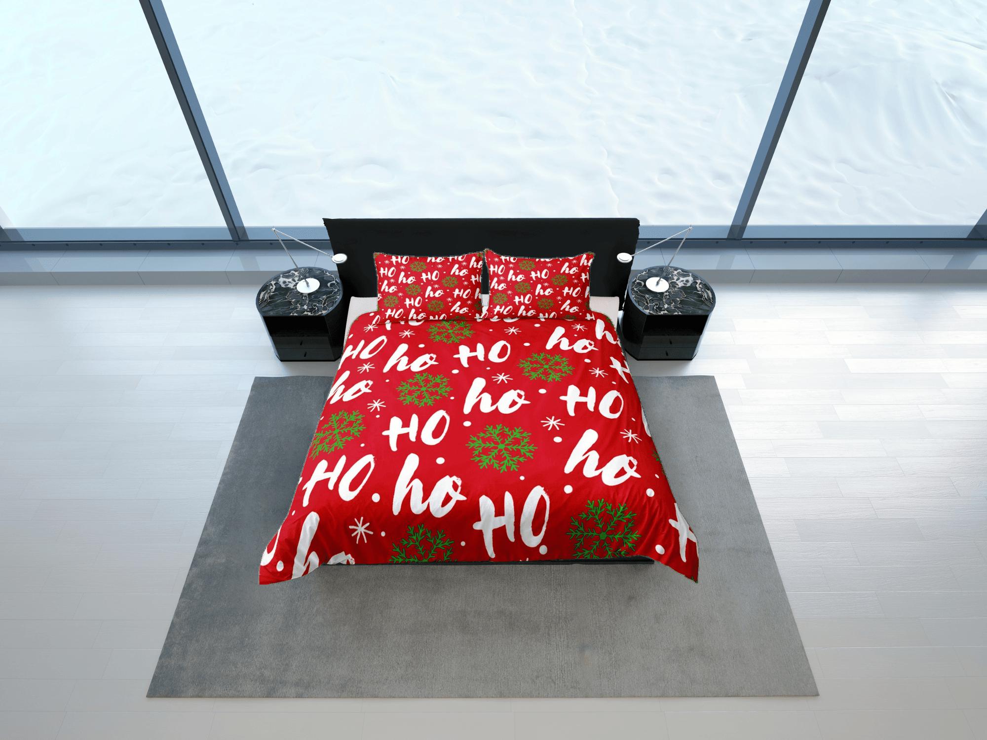 daintyduvet Santa claus ho ho ho laugh red duvet cover set, christmas full size bedding pillowcase, college bedding, crib toddler bedding, holiday gift